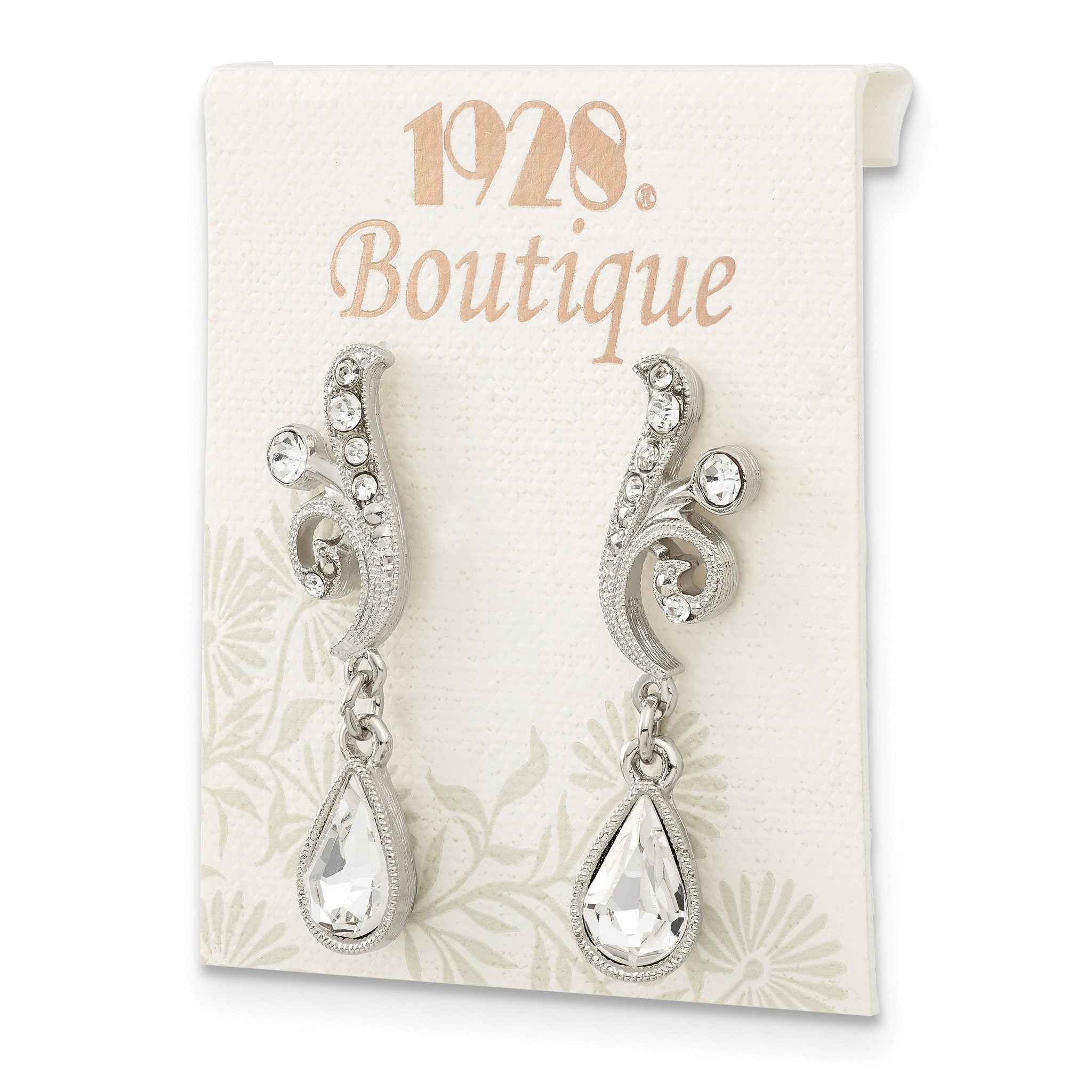 1928 Jewelry Silver-tone Sparkling Clear Crystal Teardrop Vintage Style Dangle Post Earrings