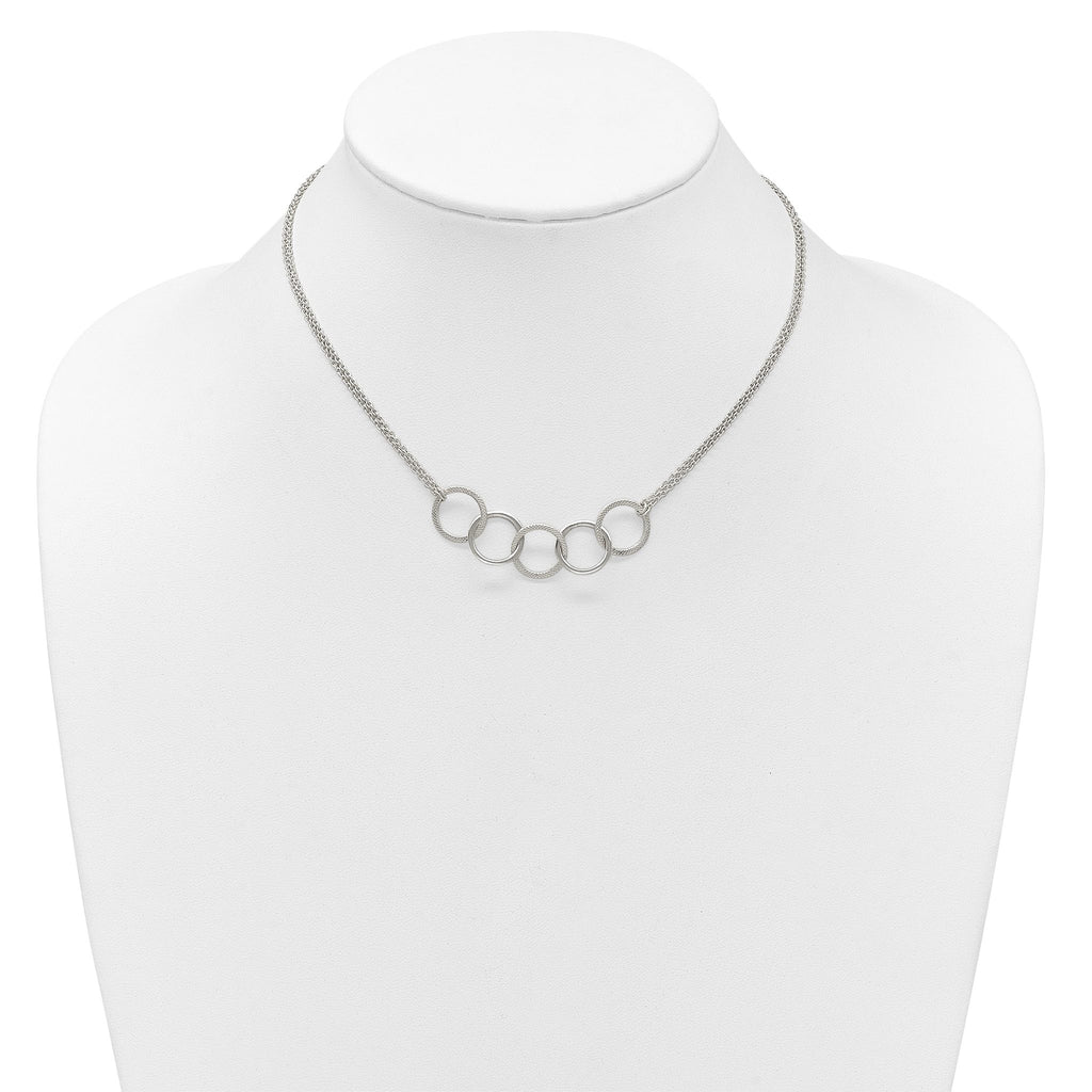 Sterling Silver Polished Textured Double Strand Interlinking Circles 16 inch Necklace