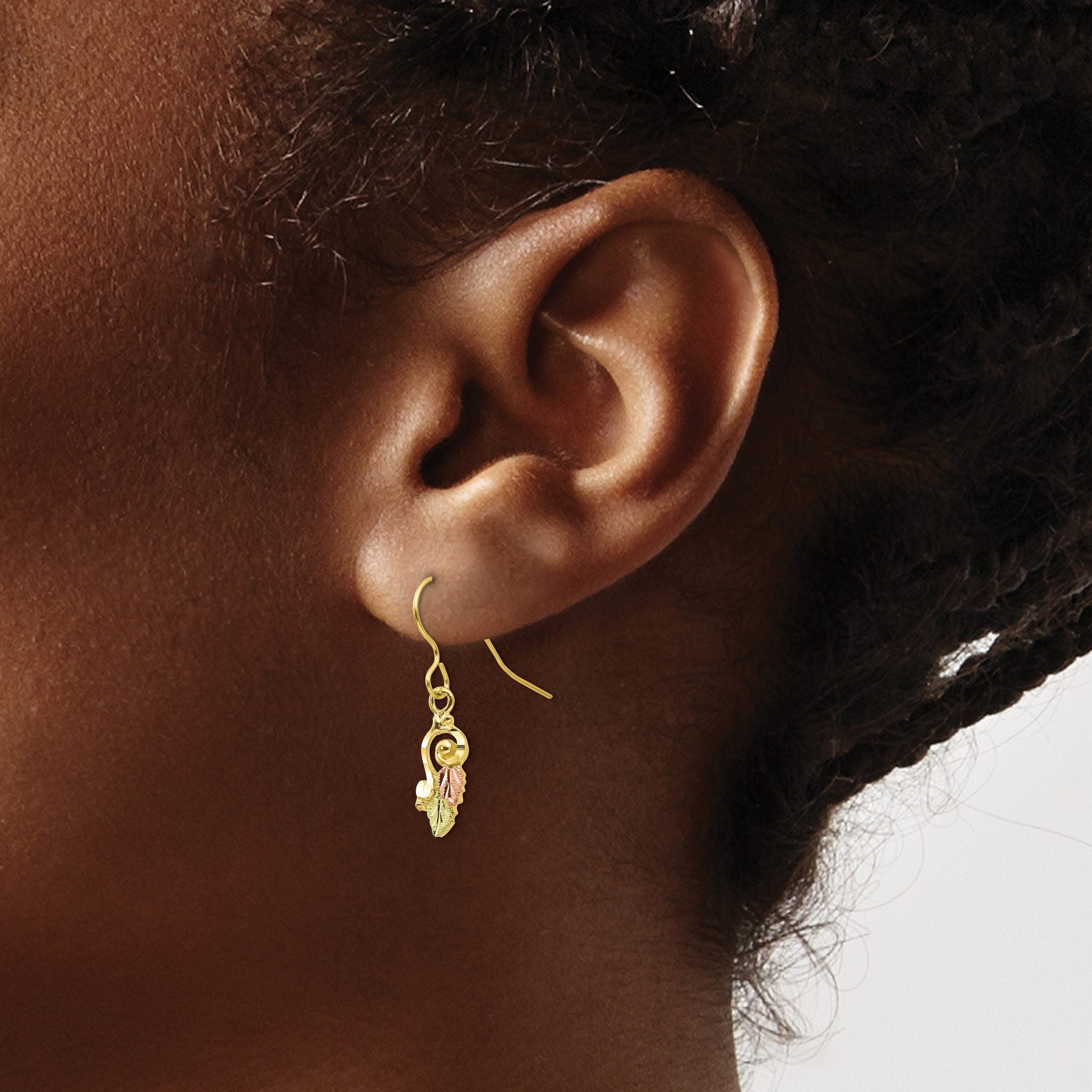 10K Tri-Color Black Hills Gold Dangle Earrings with 12K Accents, Polished Finish