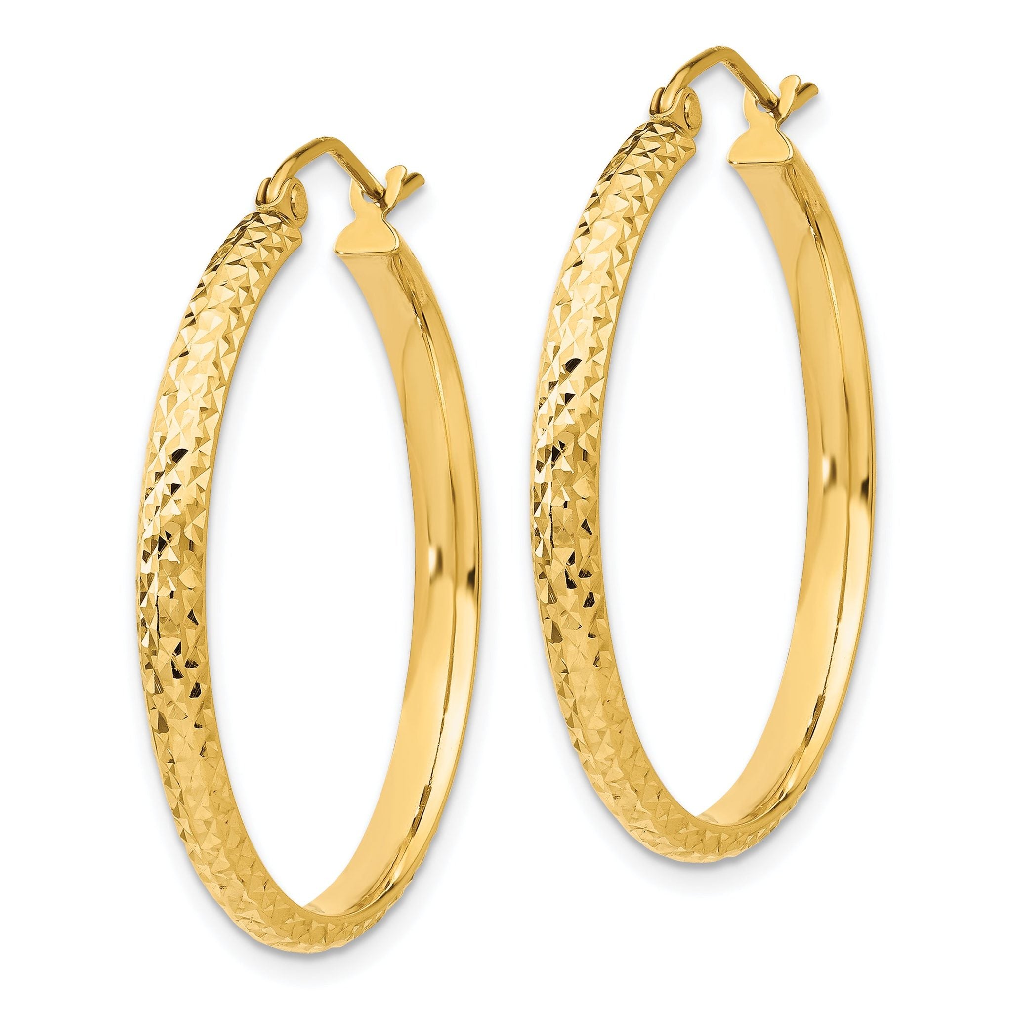 14K Diamond-cut 2.8x30mm Hollow Hoop Earrings Secondary image
