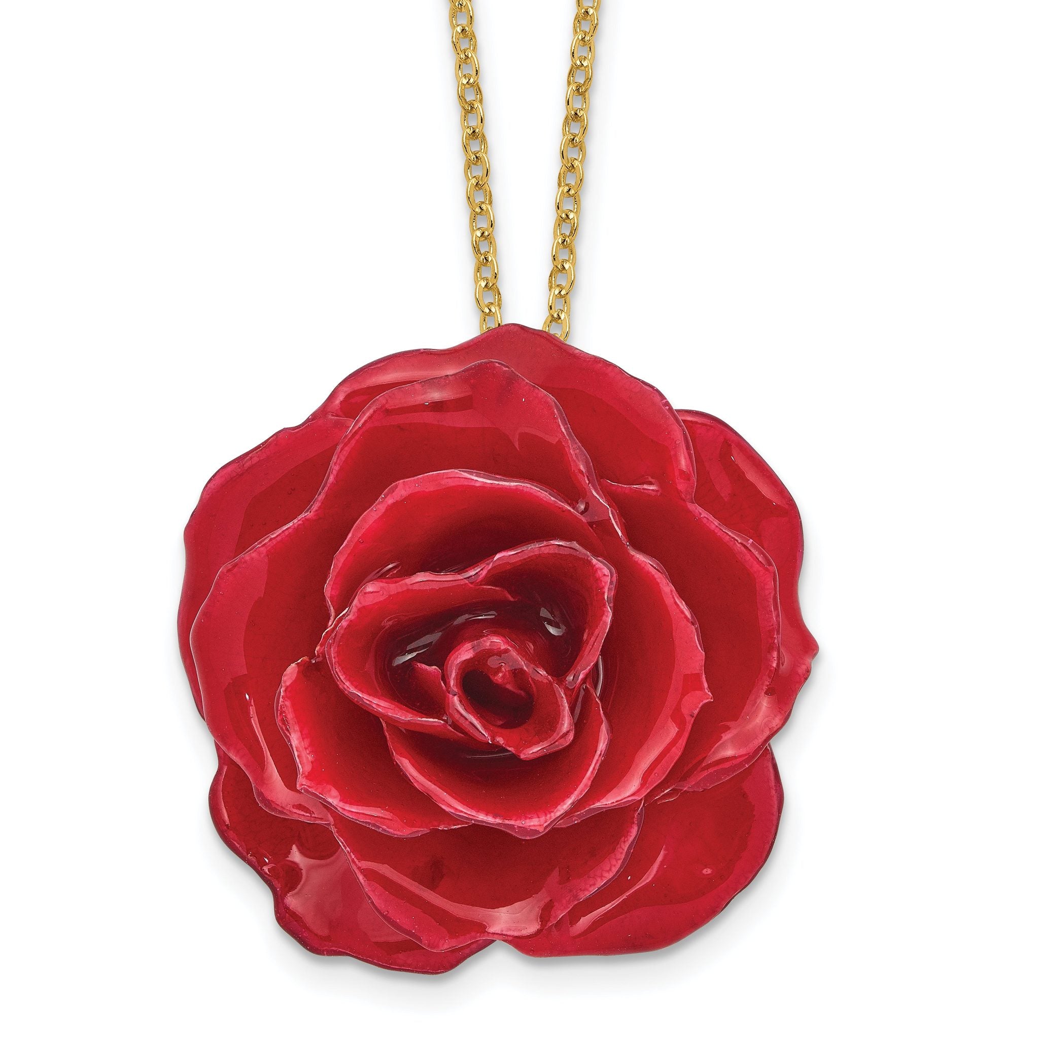 Lacquer Dipped Red Real Rose 20 inch Gold-tone Necklace Main image