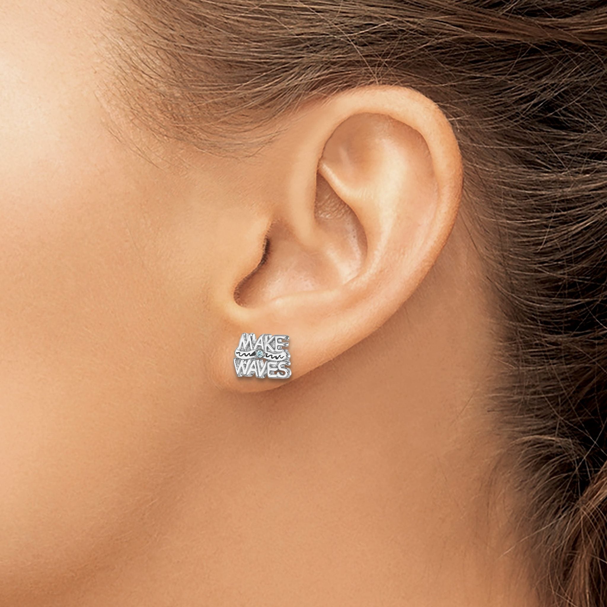 Sterling Silver Rhodium-Plated Polished 'Make Waves' Crystal Post Earrings