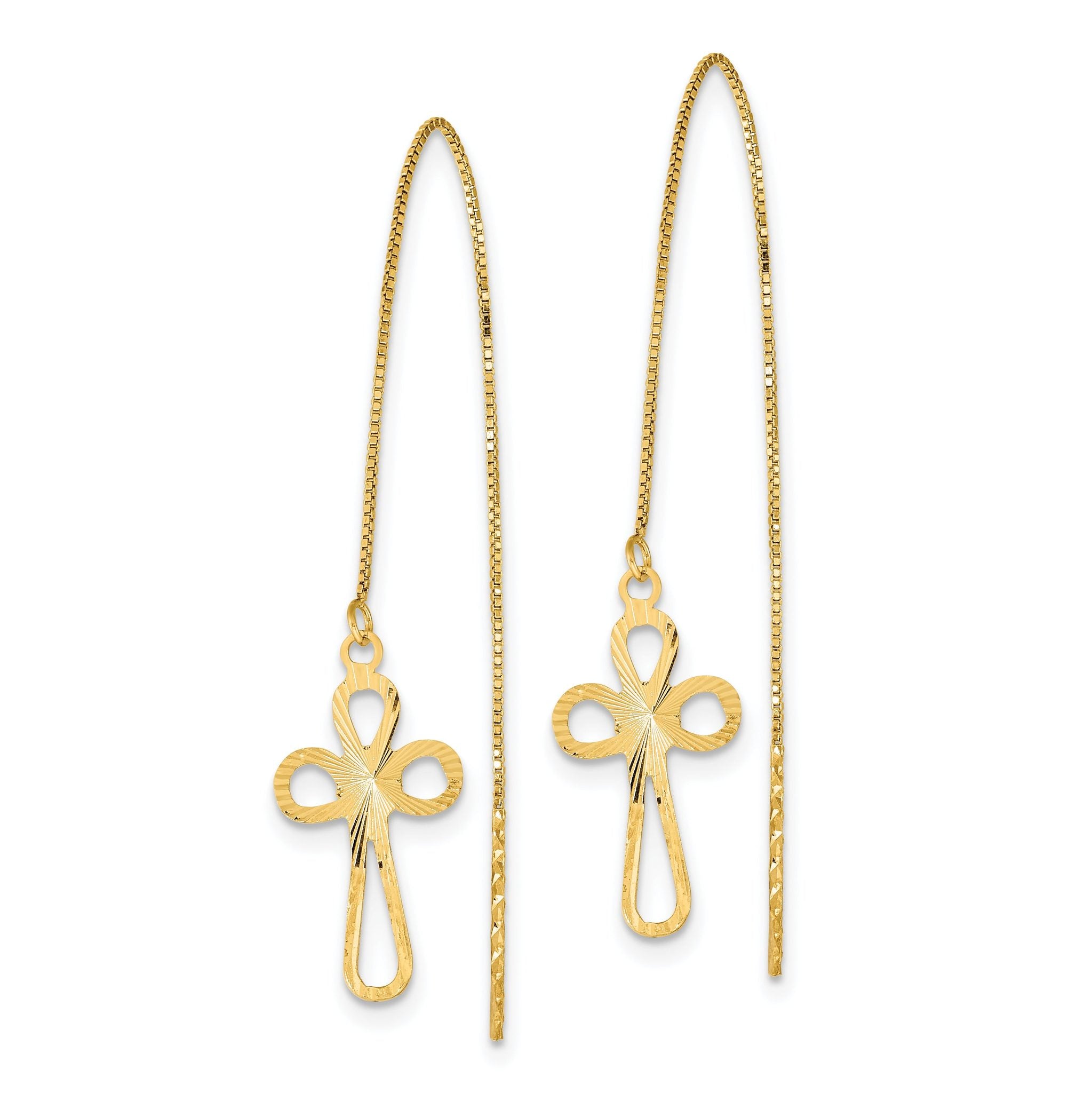 14k Polished D/C Box Chain w/Cross Threader Earrings Secondary image