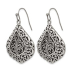 Stainless Steel Polished & Antiqued Textured Drop Dangle Earrings for Women