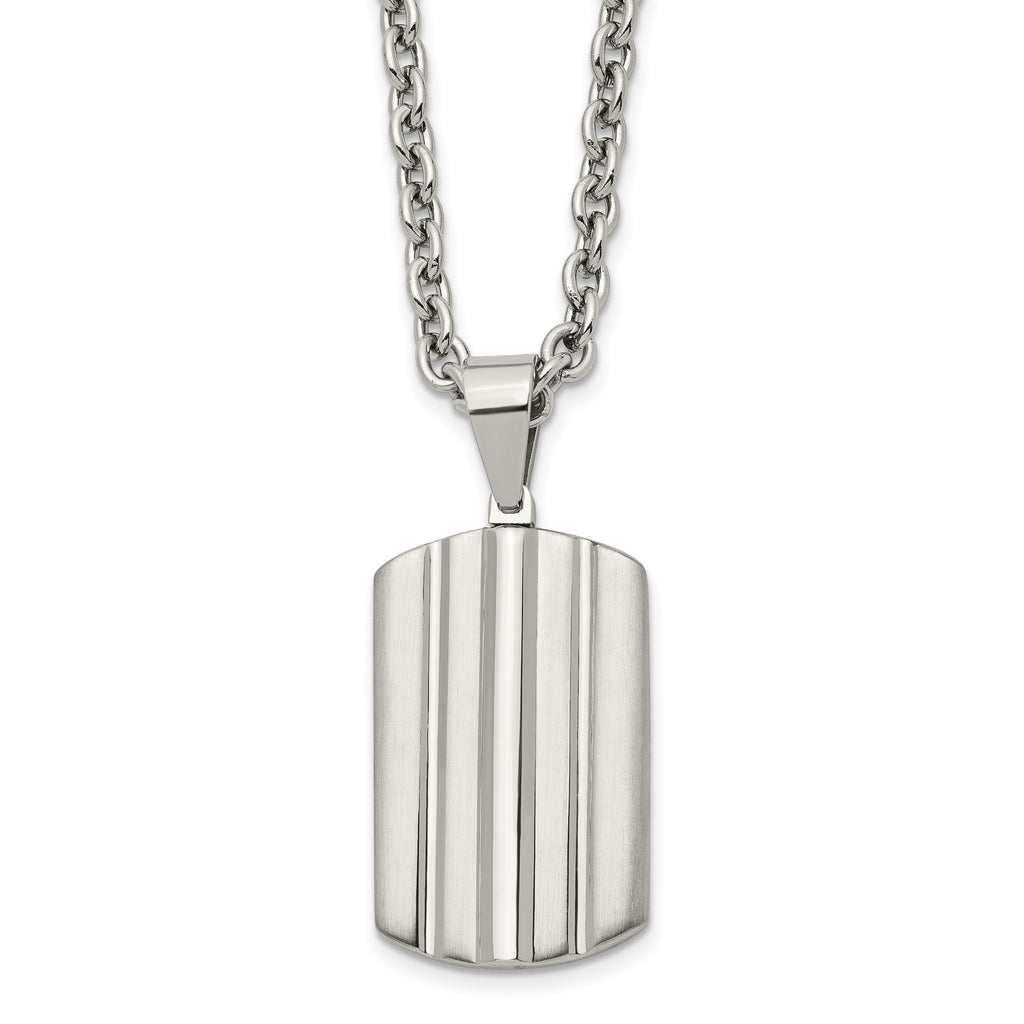 Grooved Dog Tag Necklace in Stainless Steel, 24 in
