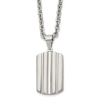 Grooved Dog Tag Necklace in Stainless Steel, 24 in