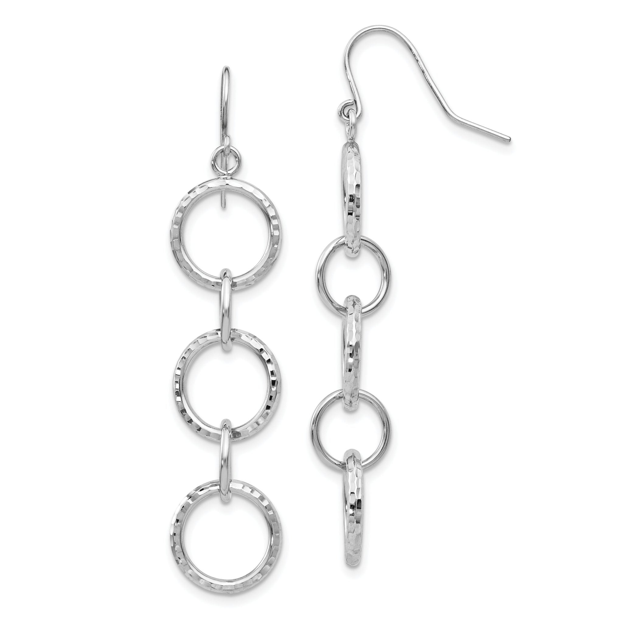 14k White Gold Diamond Cut Circle Dangle Earrings Main image