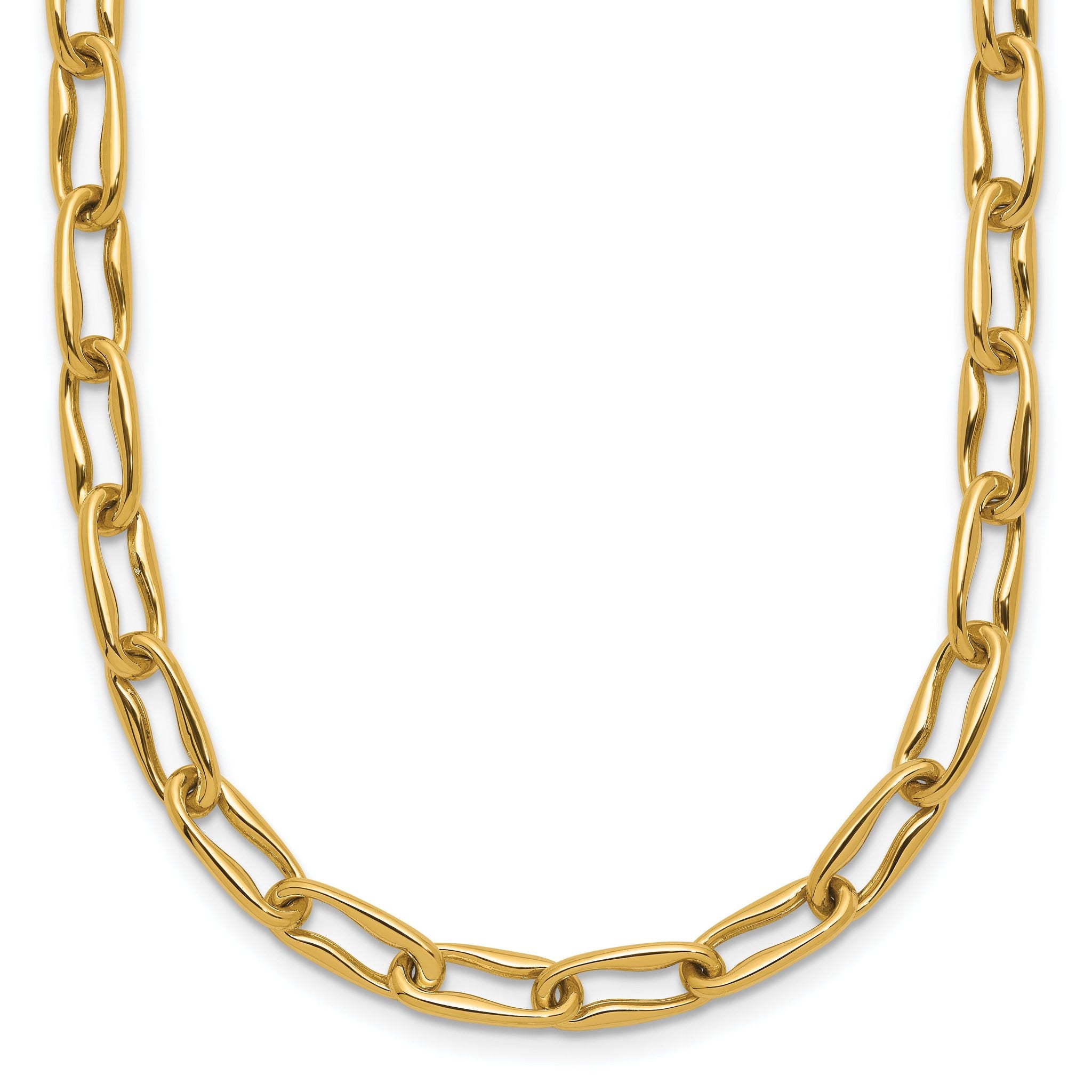 14K Polished Fancy Wavy Elongated Oval Link Necklace Main image