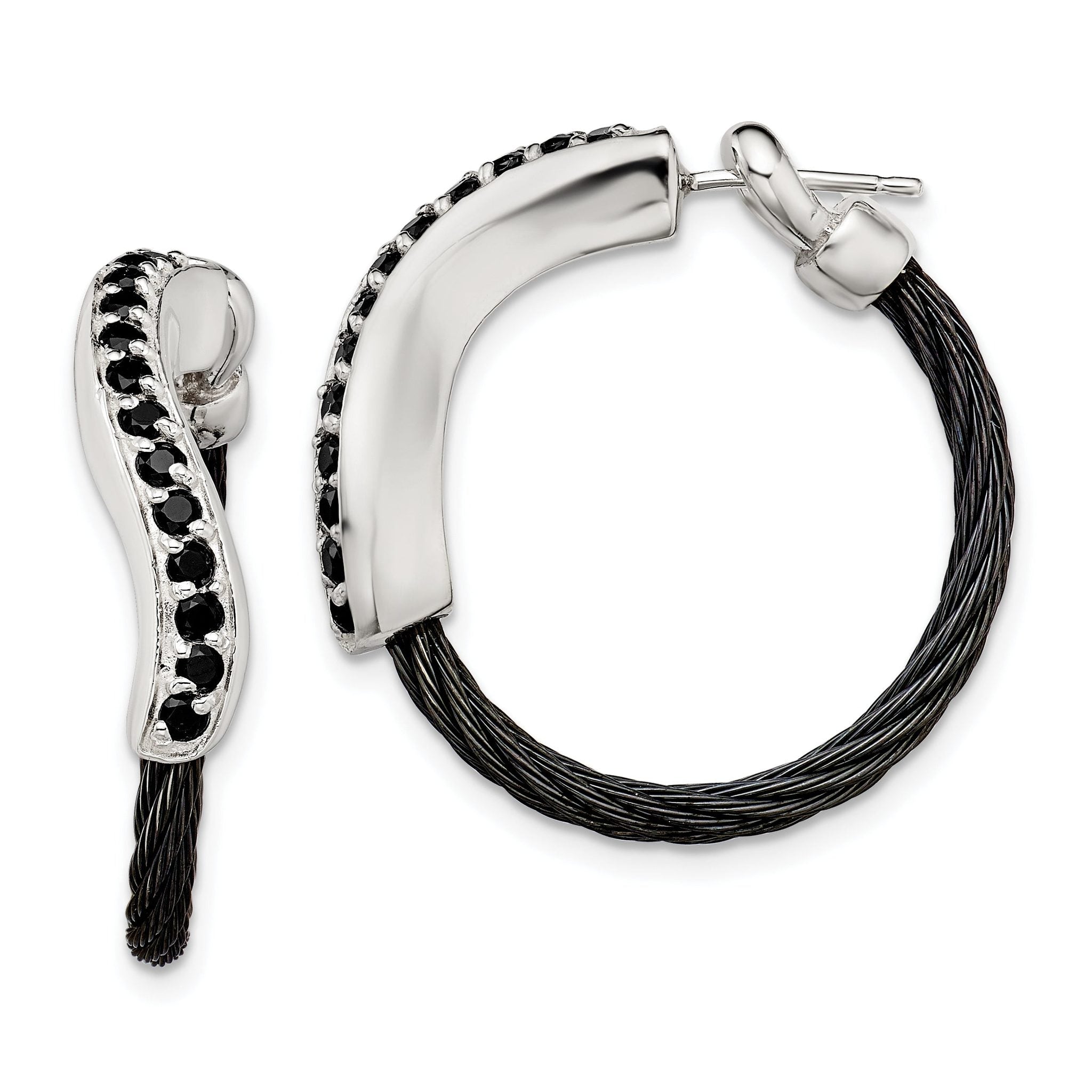 Edward Mirell Black Titanium and Sterling Silver Hoop Earrings with Black Spinel Accents Main image