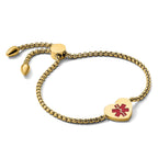 Stainless Steel Polished Yellow IP-plated with Red Enamel Heart Medical ID Adjustable Bracelet for Women
