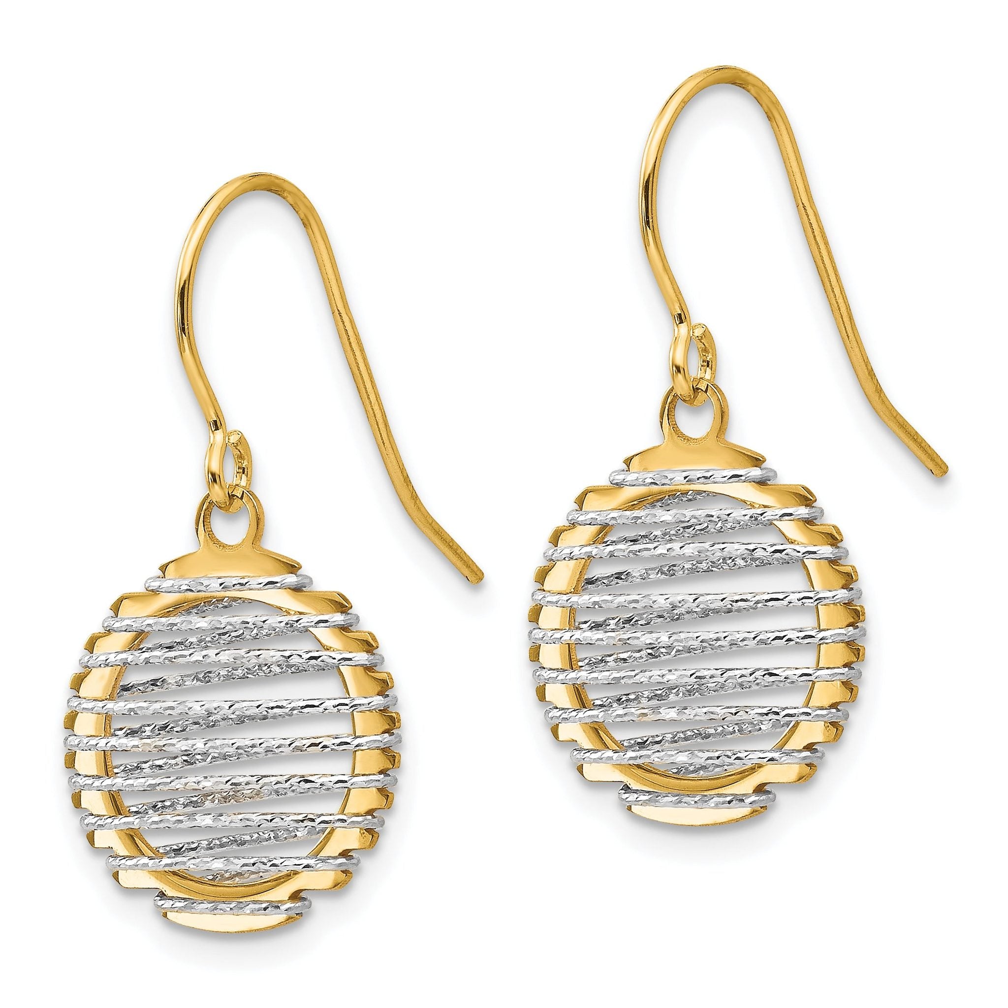 14K Two-Tone Gold Wire Wrapped Dangle Earrings with Polished Finish Secondary image