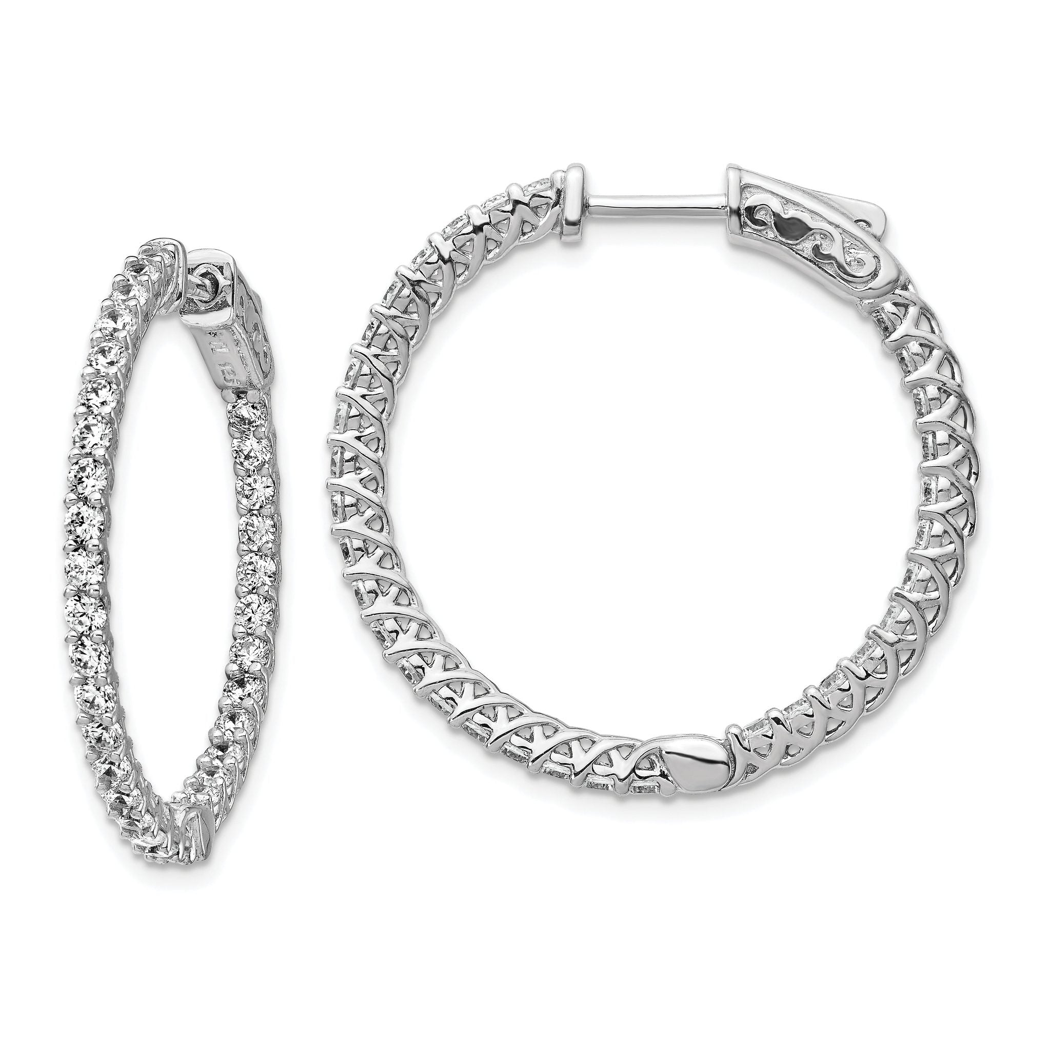 Sterling Shimmer Sterling Silver Rhodium-plated 64 Stone 2mm CZ In and Out Round Hinged Hoop Earrings Main image