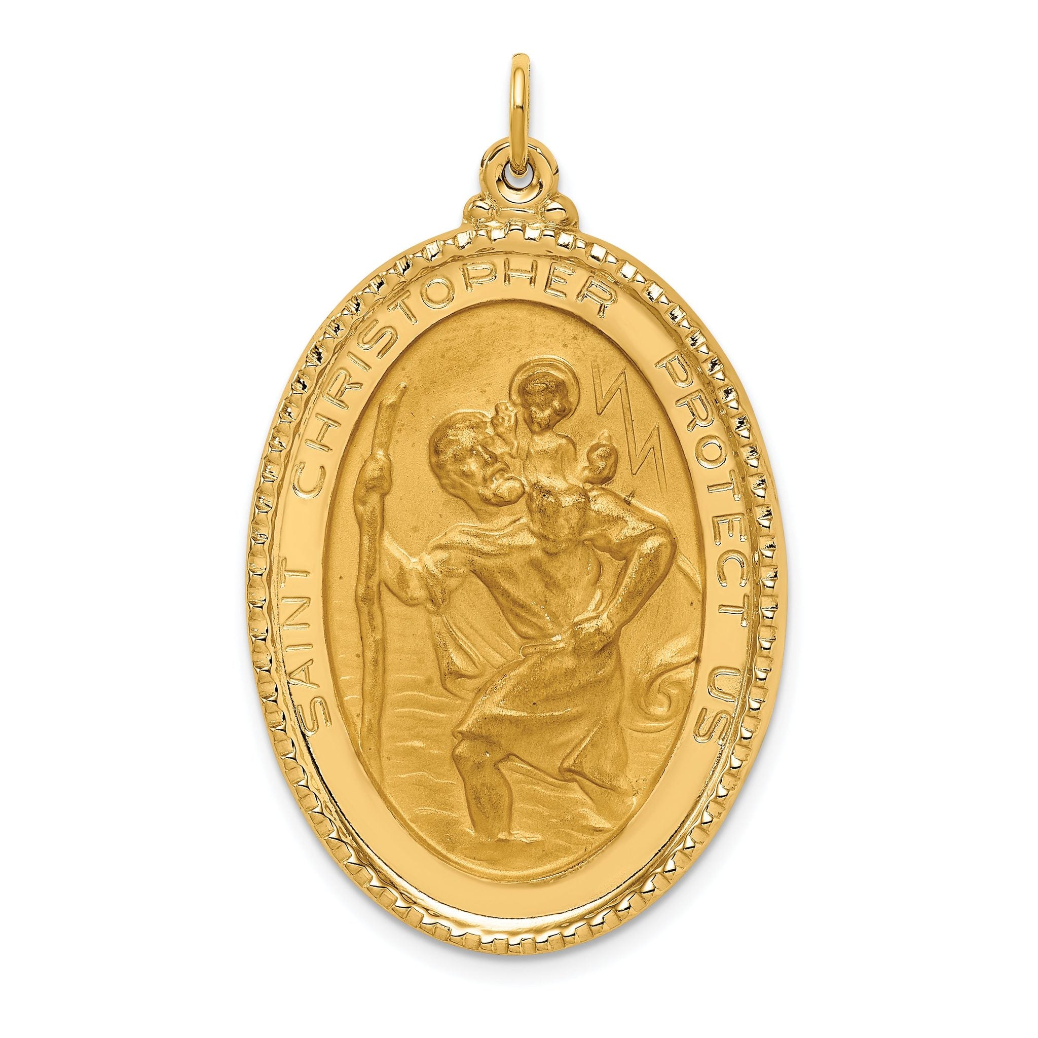 14K Solid Polished/Satin Beaded Edge St. Christopher Medal Main image