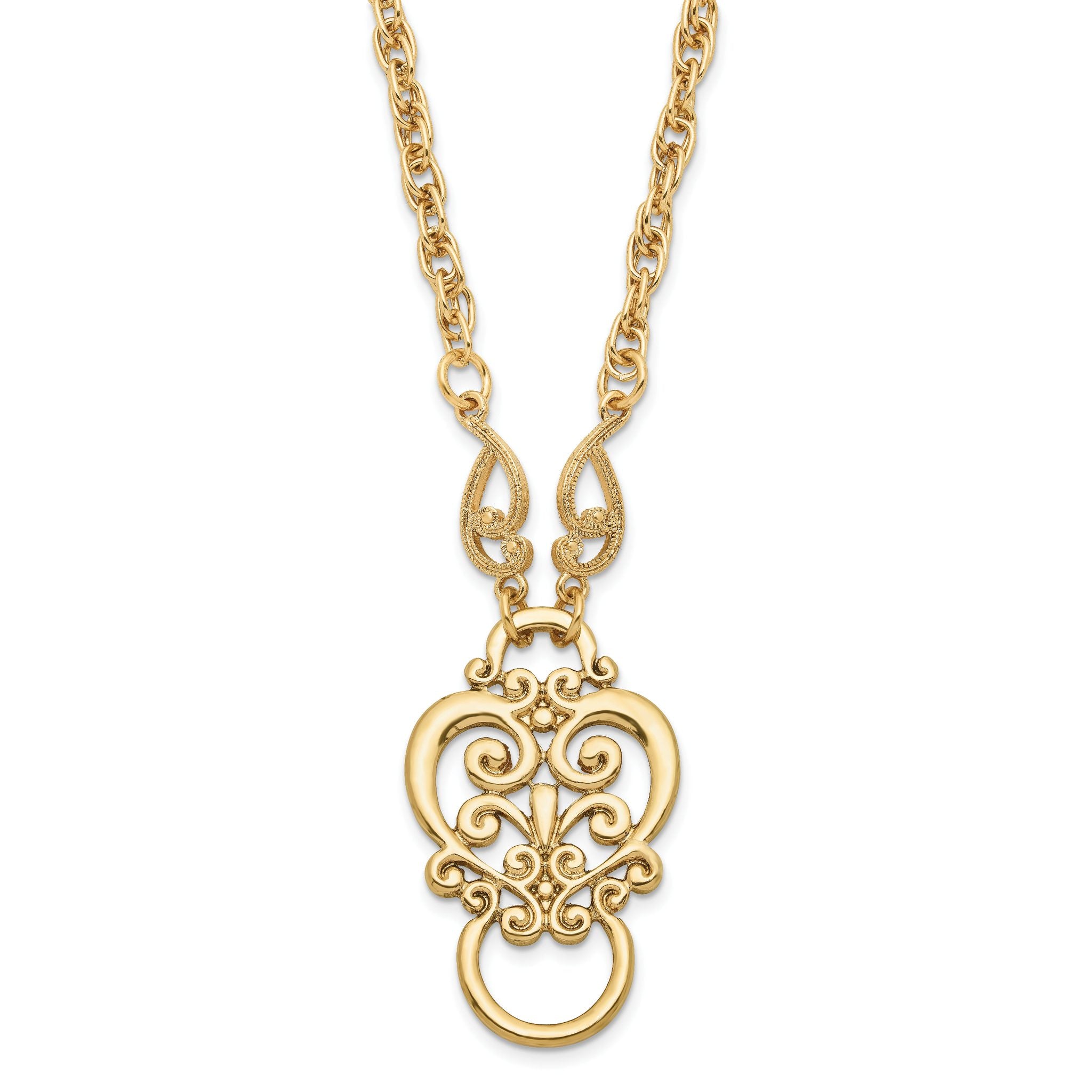 1928 Jewelry Gold-tone Fancy Filigree Scroll 28 inch Eye Glass or Badge Holder Necklace Main image