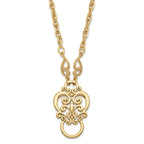 1928 Jewelry Gold-tone Fancy Filigree Scroll 28 inch Eye Glass or Badge Holder Necklace