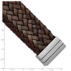 Stainless Steel Brushed & Brown Italian Woven Leather Bracelet for Women