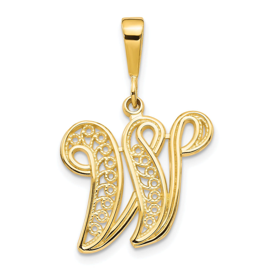 14K Gold Polished Filigree W Initial Pendant Large Elegant Design