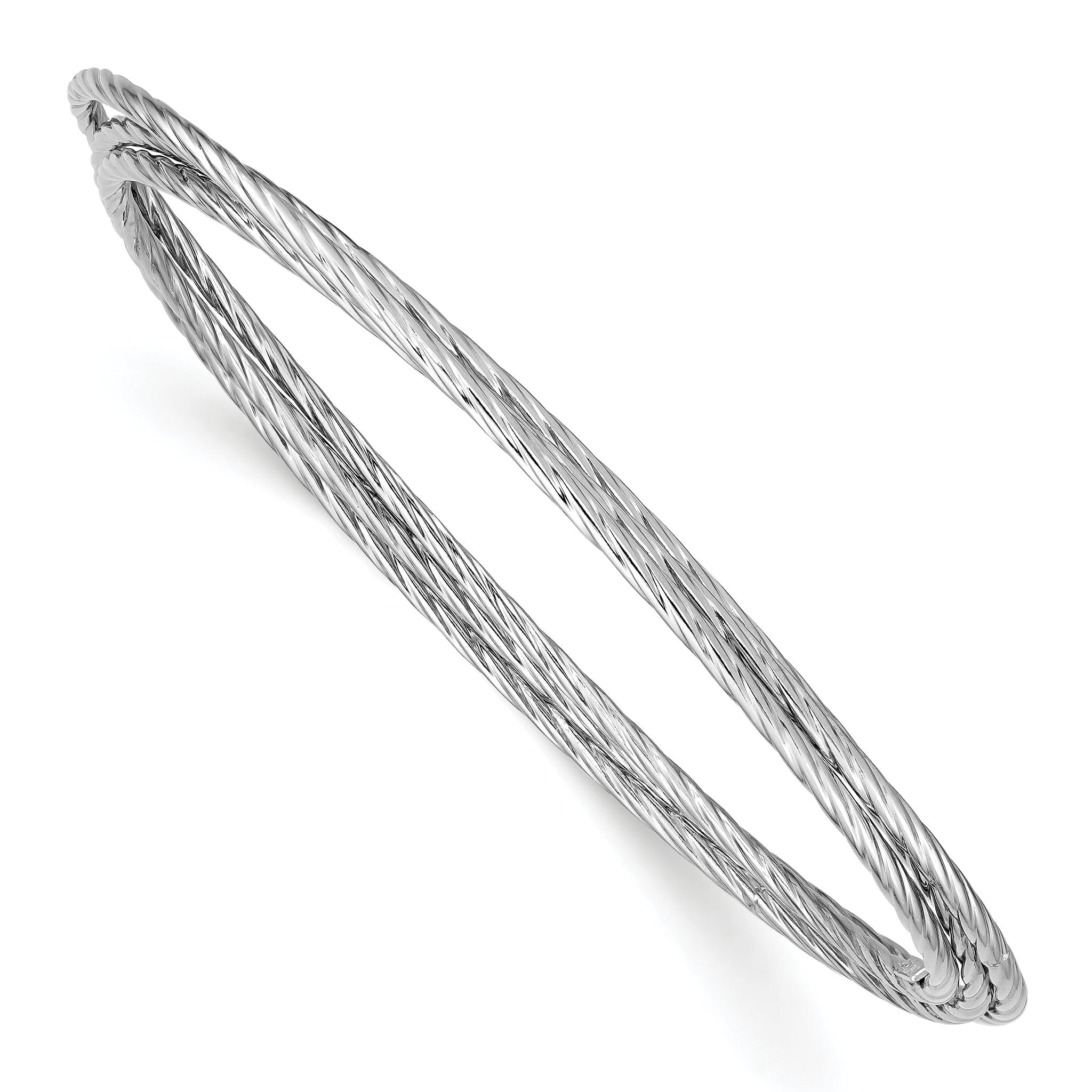 Sterling Silver 925 Polished Twisted Bangle Bracelet Elegant Rhodium Finish