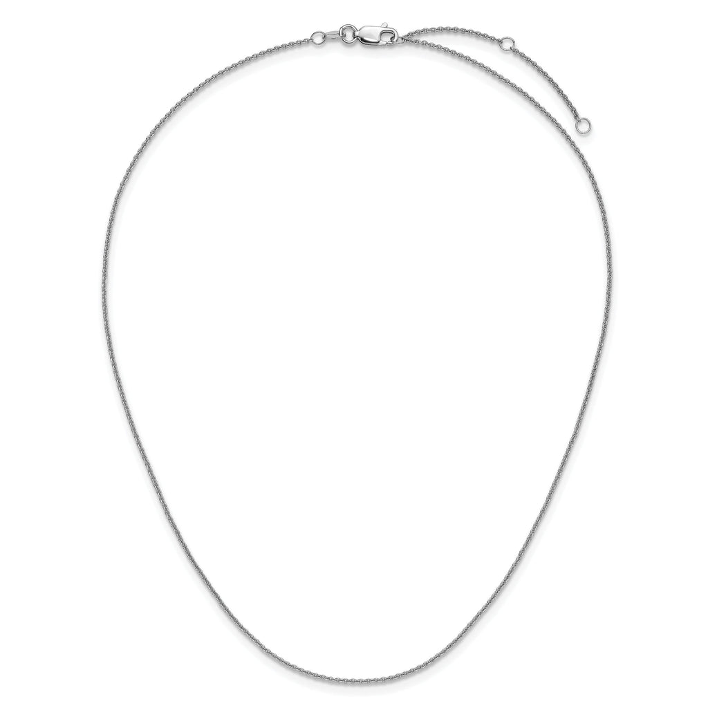 Sterling Silver Rh-plated 1.35mm Rolo 1in+1in Adjustable Chain