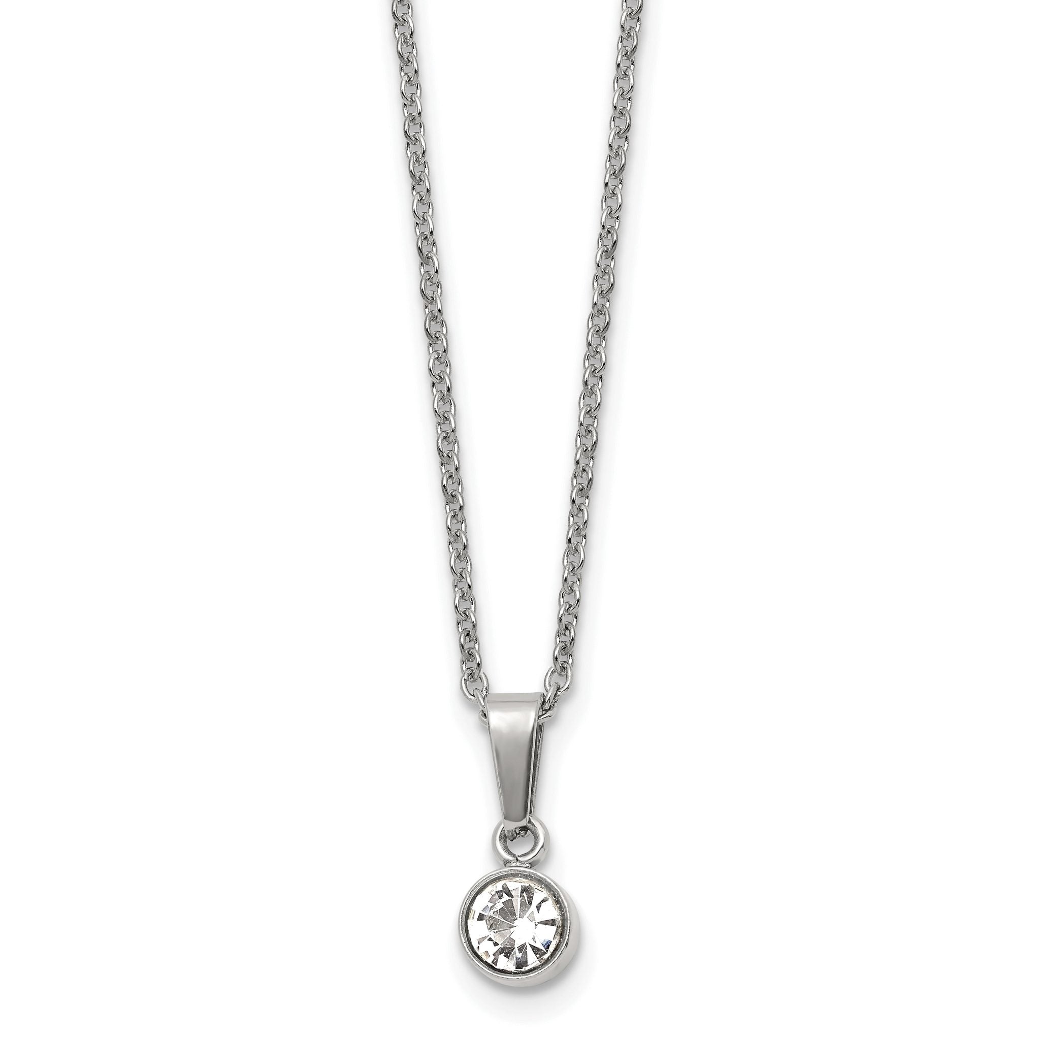 Chisel Stainless Steel Polished Crystal Pendant on a 16 inch Cable Chain with a 2 inch Extension Necklace Main image