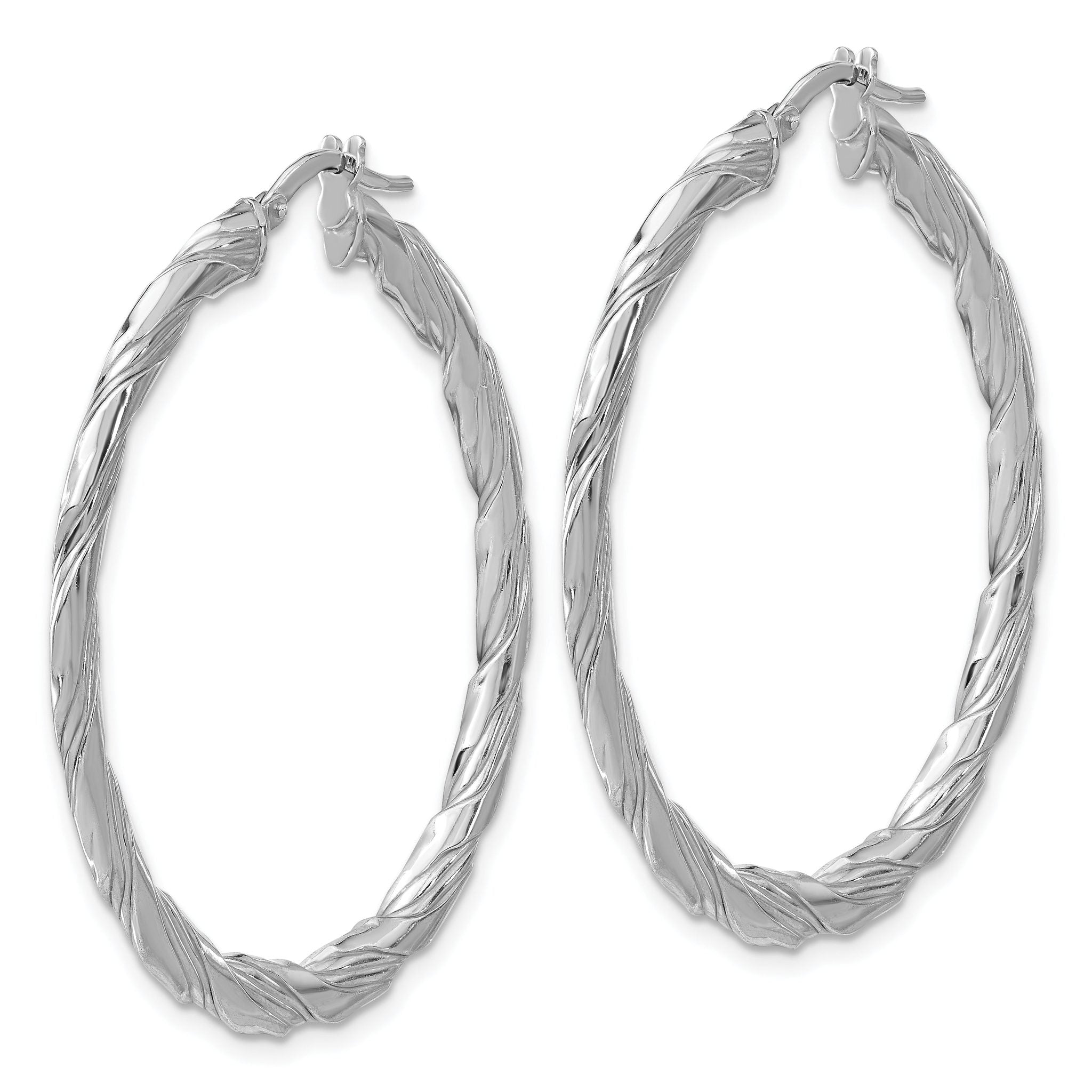 Sterling Silver RH-plated Polished and Textured Twisted Hoop Earrings Secondary image