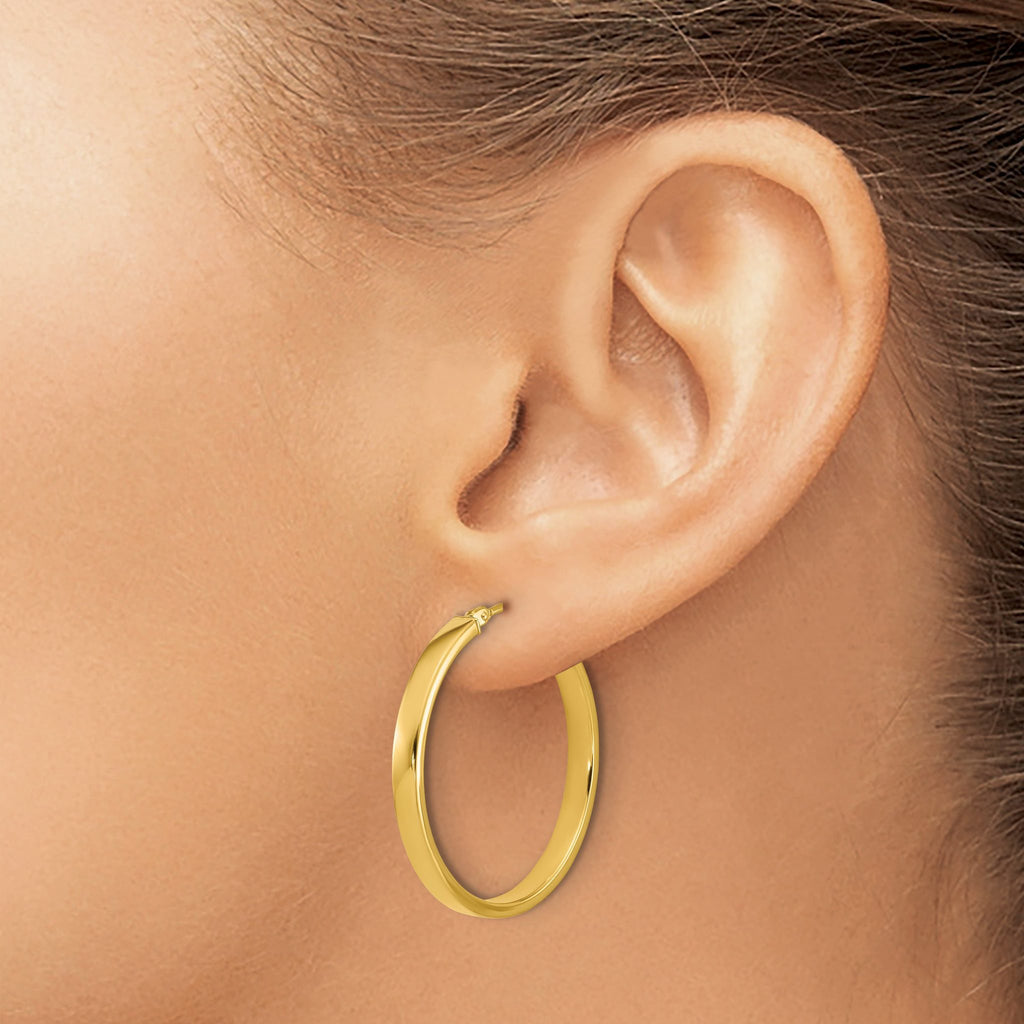 14K Polished Square Tube Round Hoop Earrings