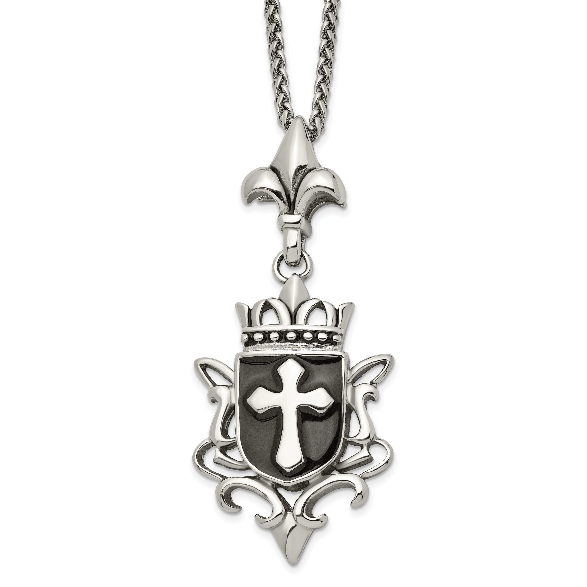 Chisel Stainless Steel Antiqued and Enameled Cross Pendant on a 22 inch Spiga Chain Necklace Main image