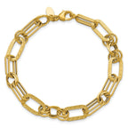 14K Polished and Textured Fancy Greek Key Link Bracelet