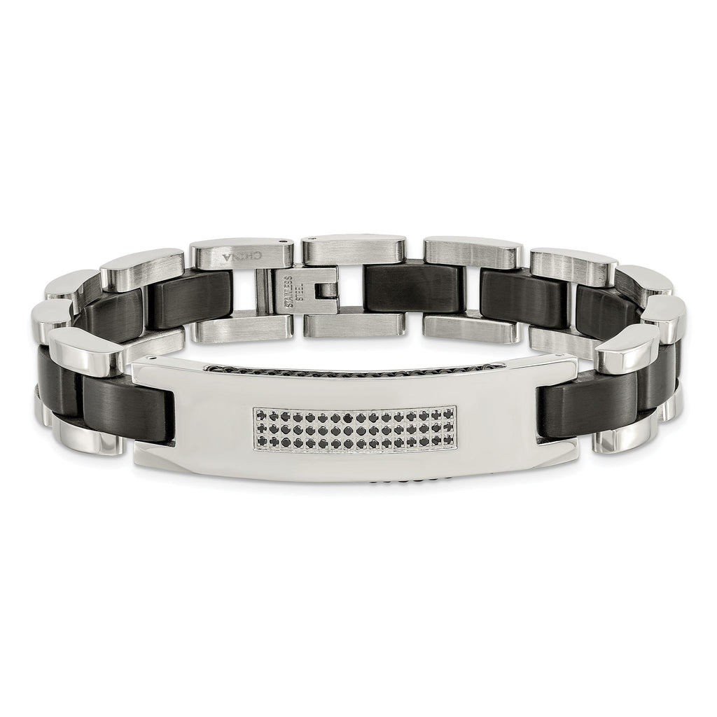 Stainless Steel Brushed and Polished Black IP-plated with Cubic Zirconia Bracelet for Men