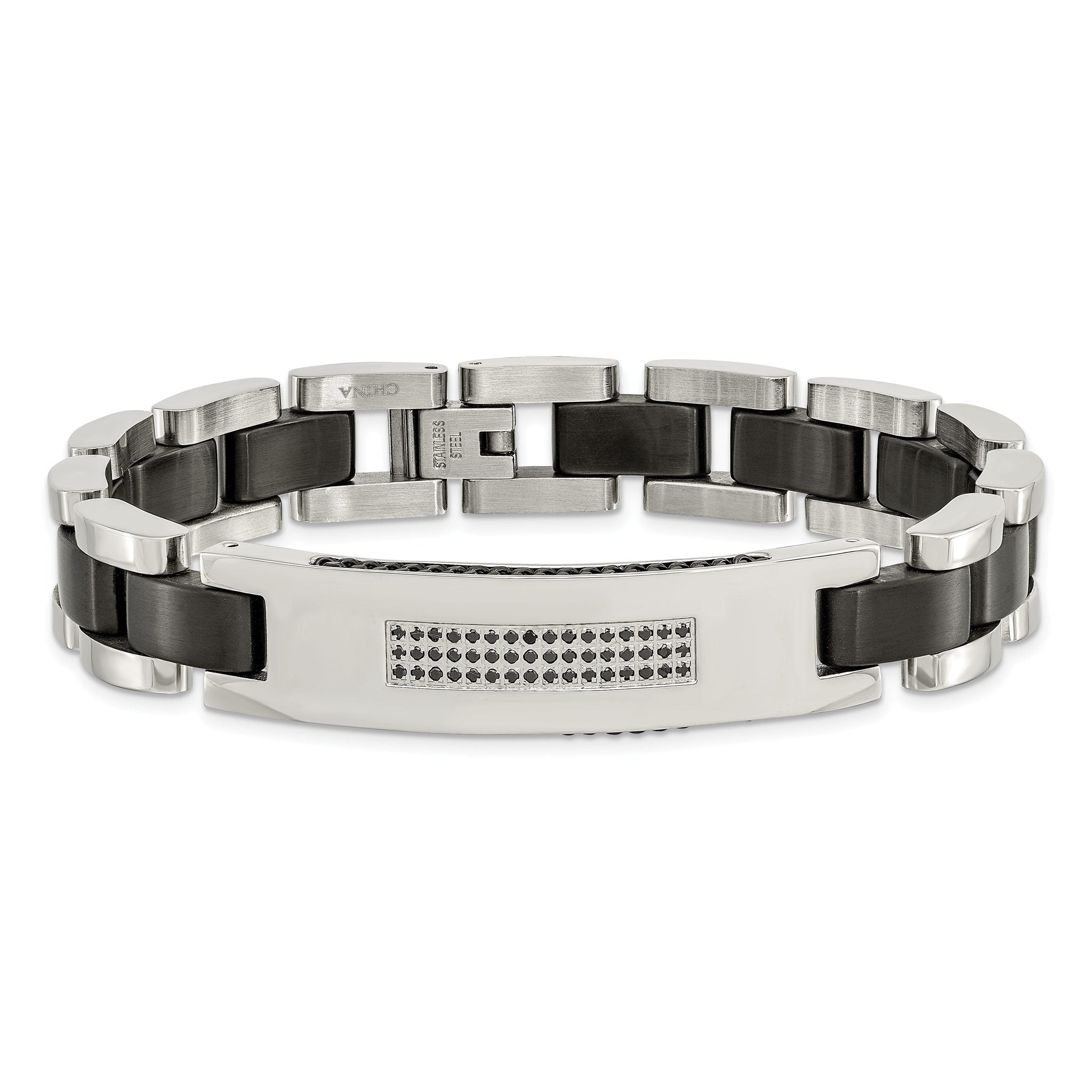 Stainless Steel Brushed and Polished Black IP-plated with Cubic Zirconia Bracelet for Men