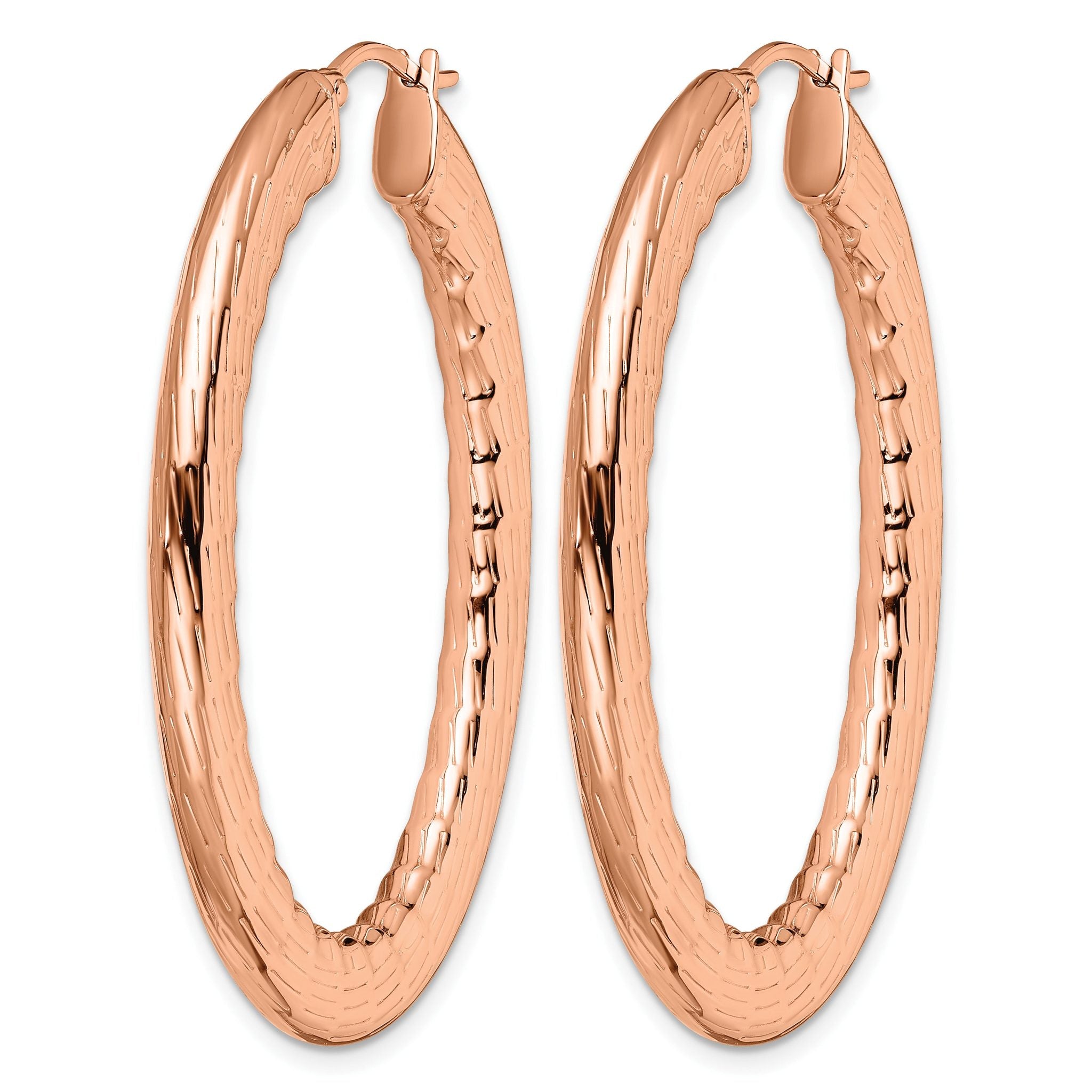 Stainless Steel Rose Gold-Tone Polished Oval Textured Hoop Earrings for Women Secondary image
