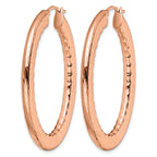Stainless Steel Rose Gold-Tone Polished Oval Textured Hoop Earrings for Women