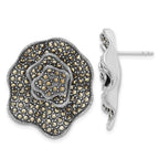Sophia Jewelers 925 Sterling Silver Marcasite Floral Button Earrings Vintage Finish
