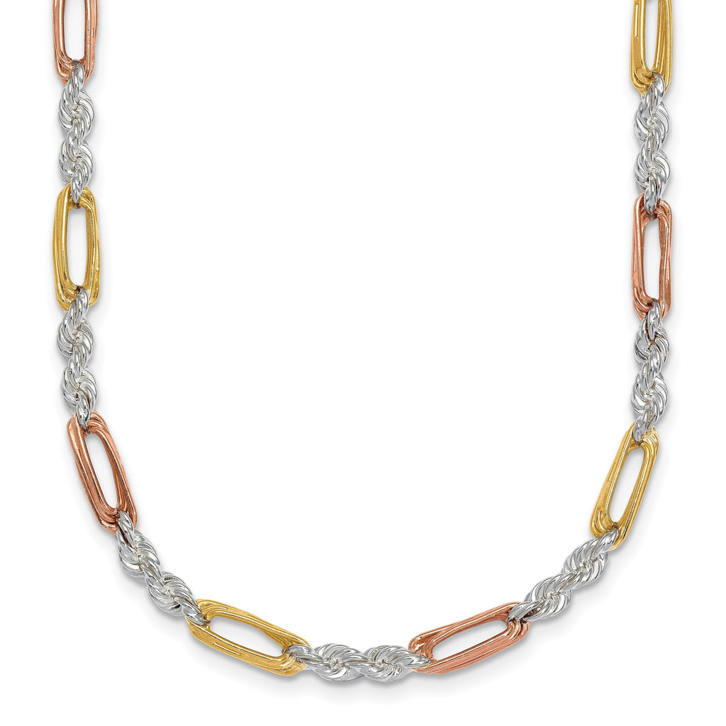 Sterling Silver Rose-tone and Gold-tone Polished 4.0mm Figaro Rope 18 Inch Necklace