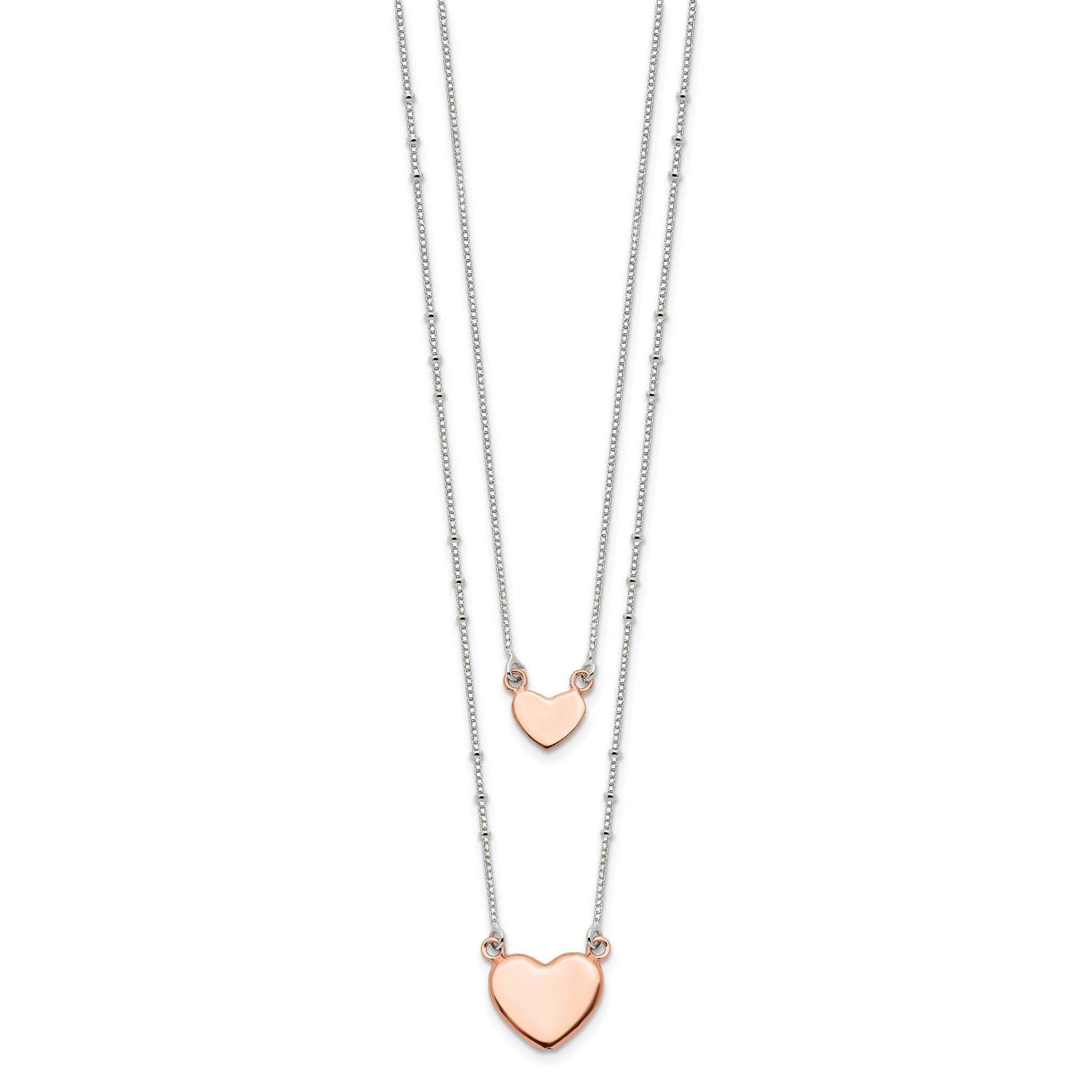 Sterling Silver Rose-tone 2-Strand Heart Dangle Necklace Secondary image