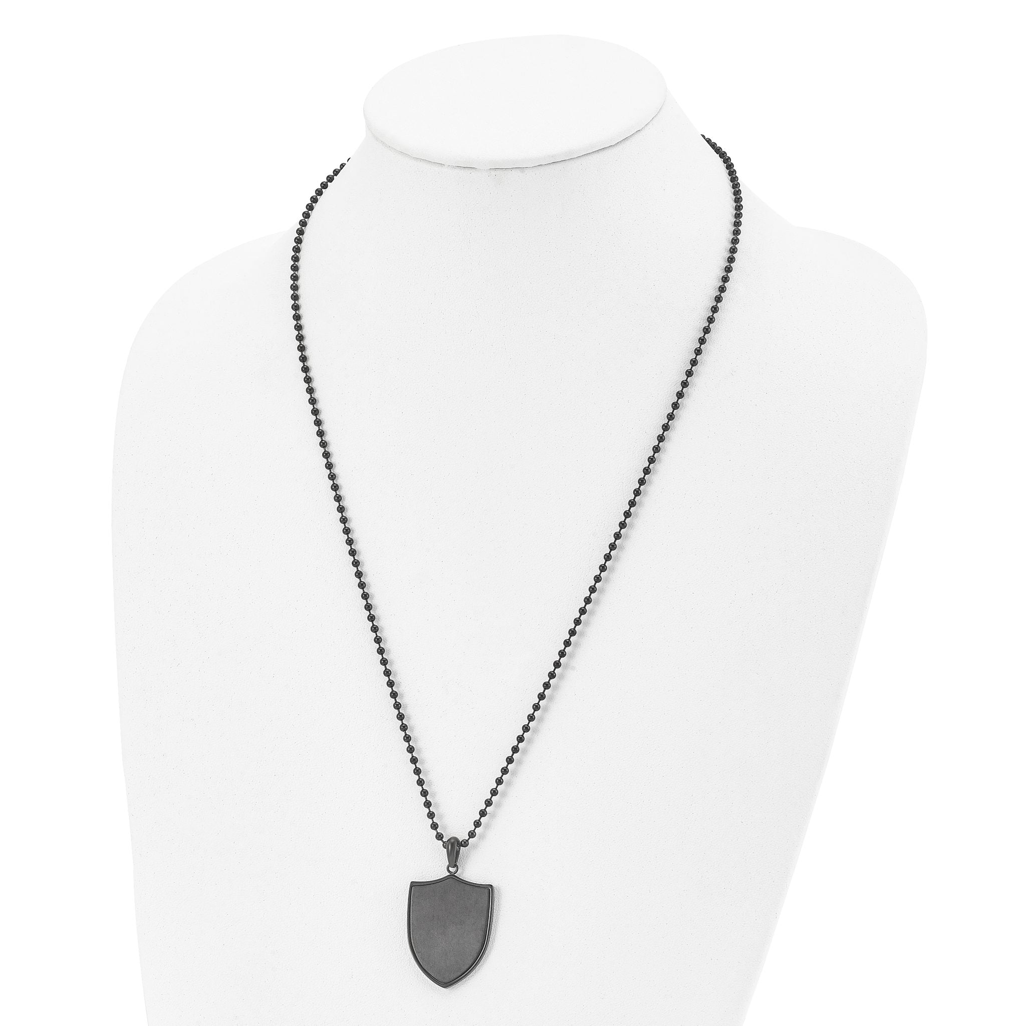 Chisel Stainless Steel Brushed and Polished Black IP-plated Shield Pendant on a 22 inch Ball Chain Necklace Secondary image