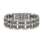 Stainless Steel Brushed and Polished with Black Rubber Inlay Link Bracelet for Men
