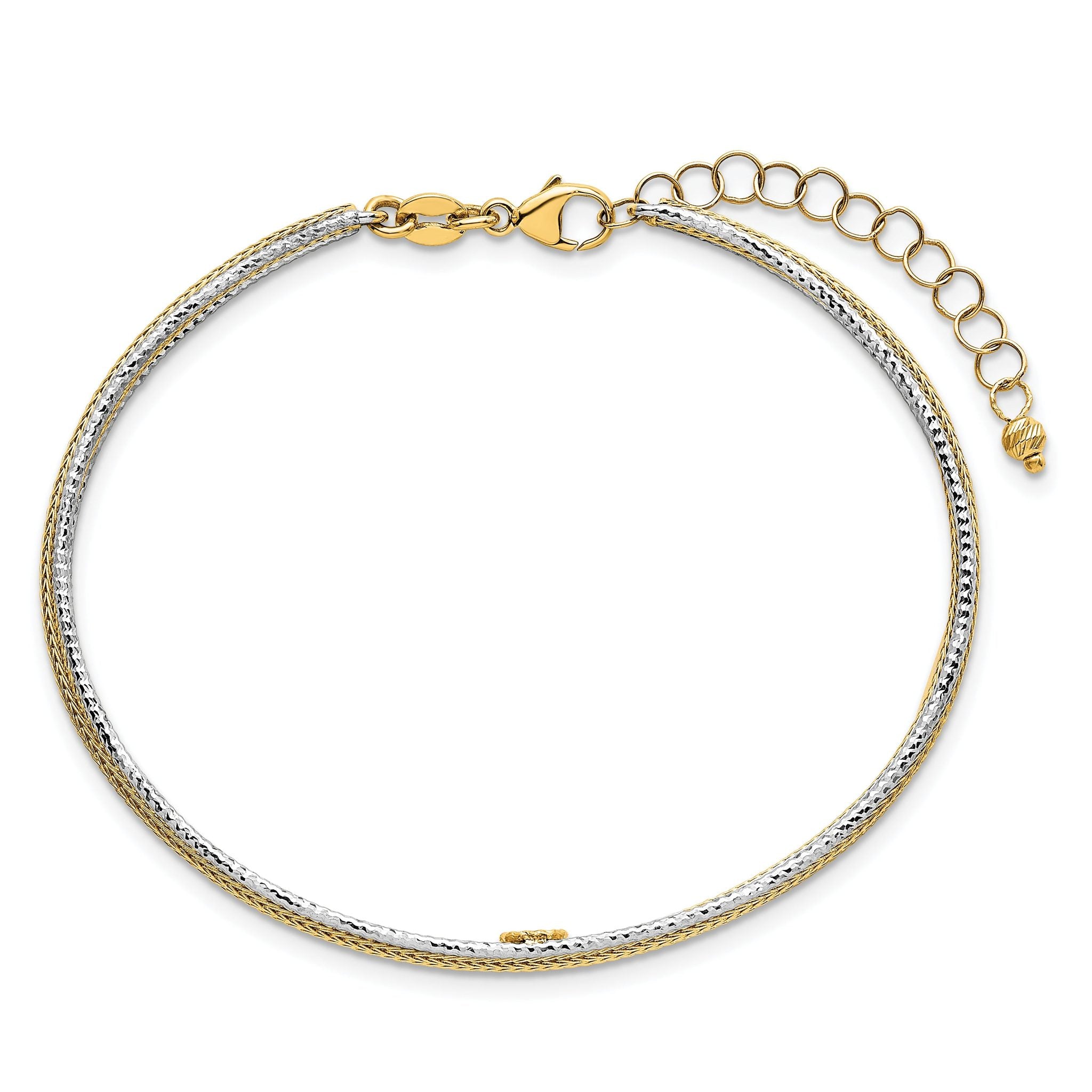 14k Two-Tone Textured Woven 5mm Flexible Bangle Bracelet Plus 1.25 inch Extender Secondary image