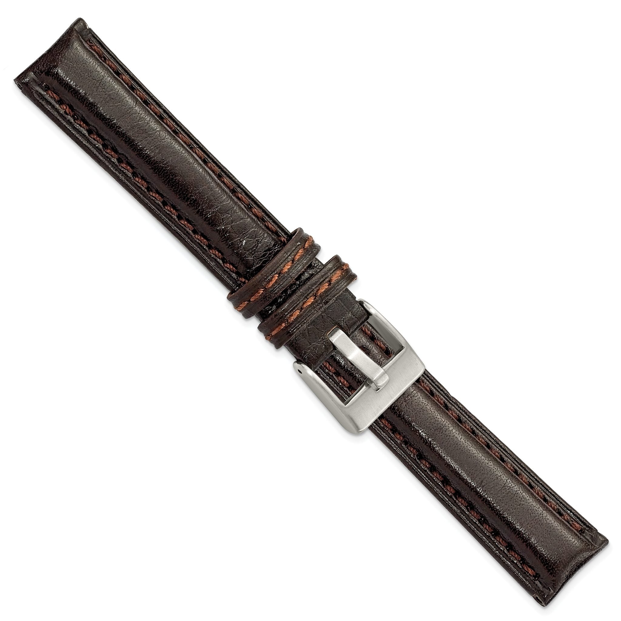 Belting Leather Watch Band in Dark Brown with Steel Buckle, 24mm