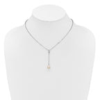 Sterling Silver Rhodium-plated 6-9mm Teardrop White Freshwater Cultured Pearl 16 inch Y-Necklace and Chain Dangle Post Earring Set