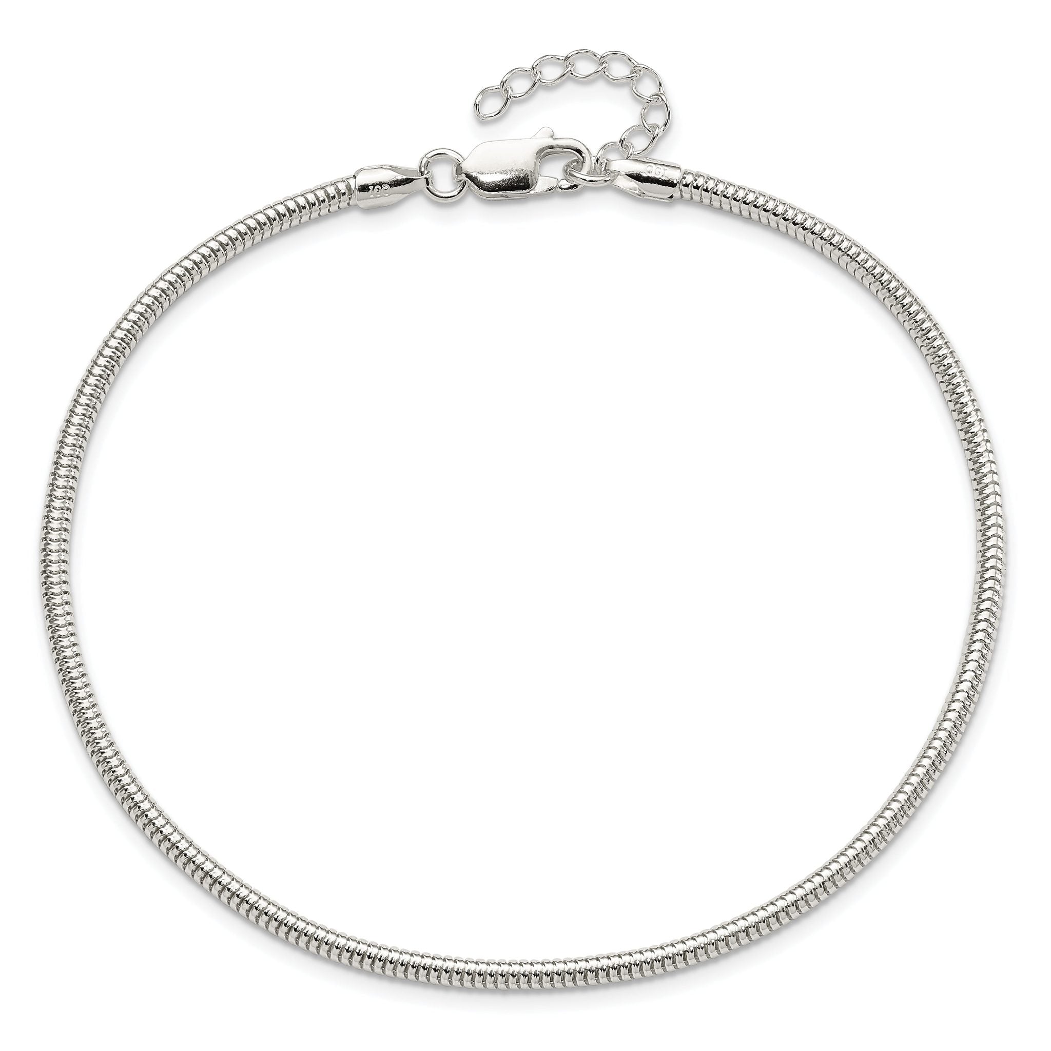 Sterling Silver 2.5mm Snake Chain 9 inch Plus 1 inch Extender - Total 10 inch Anklet