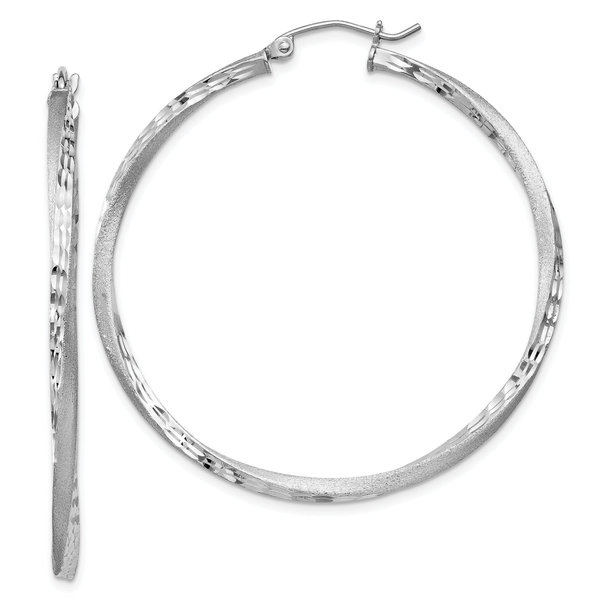 Sterling Silver RH-plated Satin Diamond-cut 2.5x45mm Twisted Hoop Earrings Main image