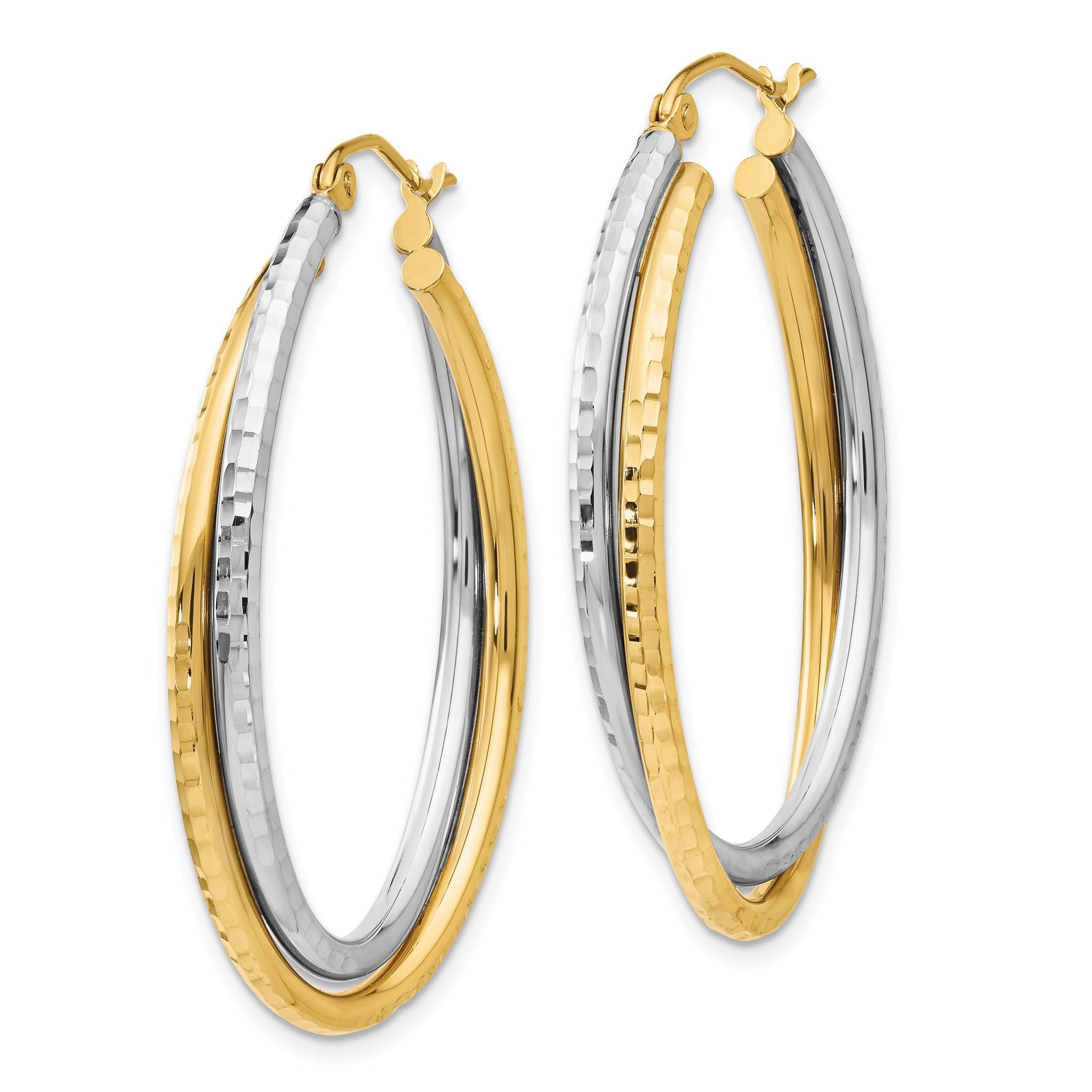 14k Two-tone Diamond-cut Polished Oval Hoop Earring Secondary image