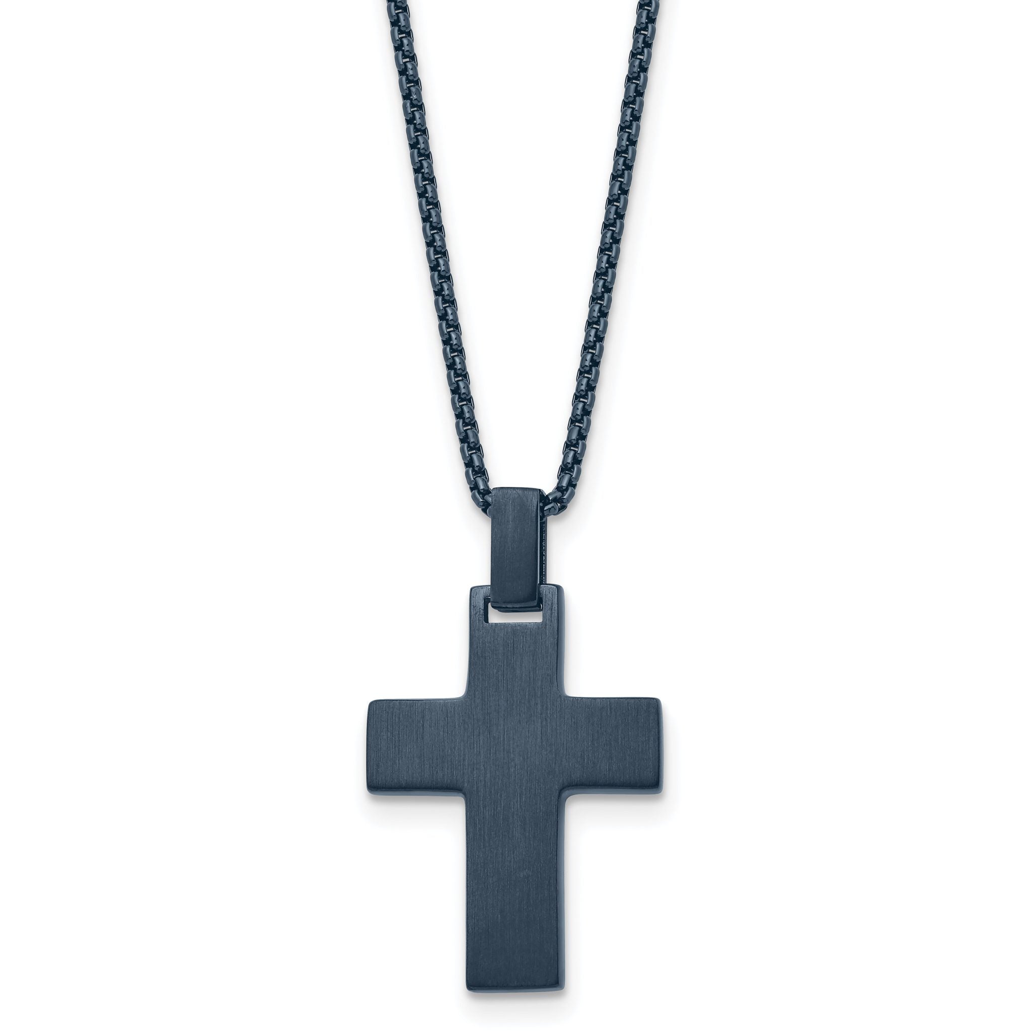 Chisel Stainless Steel Brushed and Polished Dark Grey IP-plated Cross on a 22in Box Chain Necklace Main image