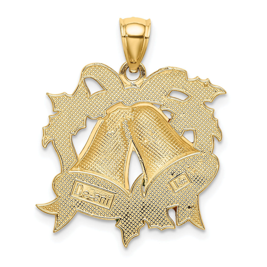 14K Enamel Holiday Bells and Holly Charm