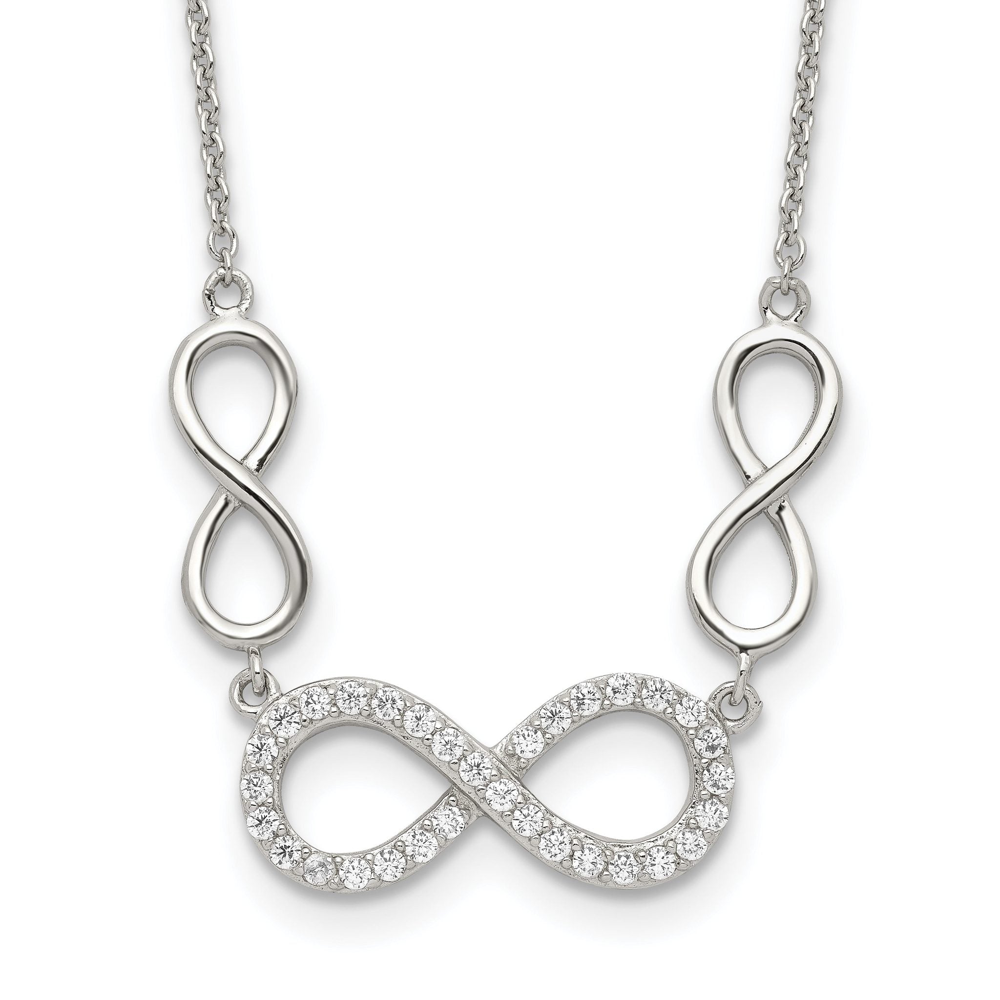 Sterling Silver RH-plated Polished CZ Infinity Symbol Necklace Main image