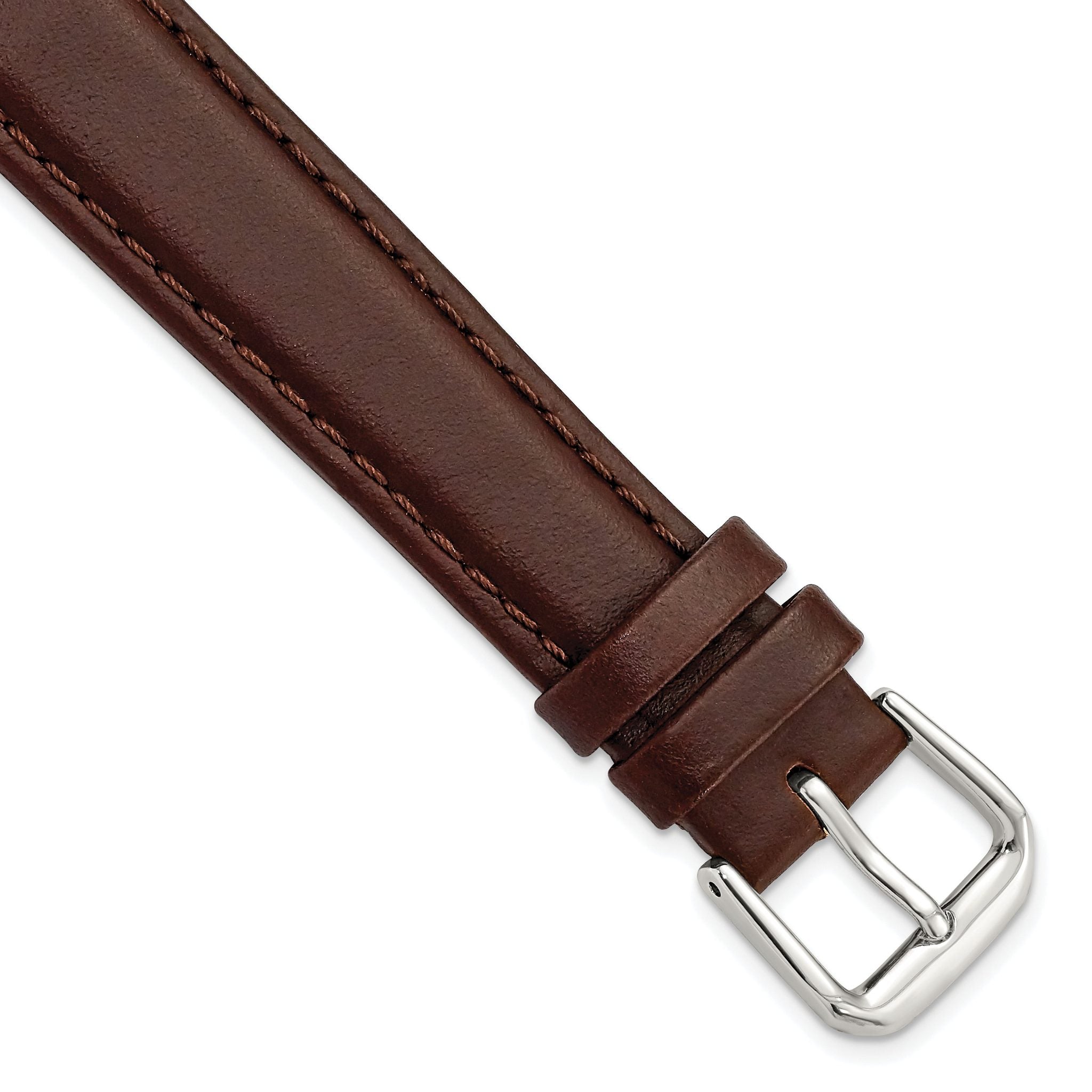 Dark Brown Leather Watch Band with Silver-Tone Buckle, 12mm