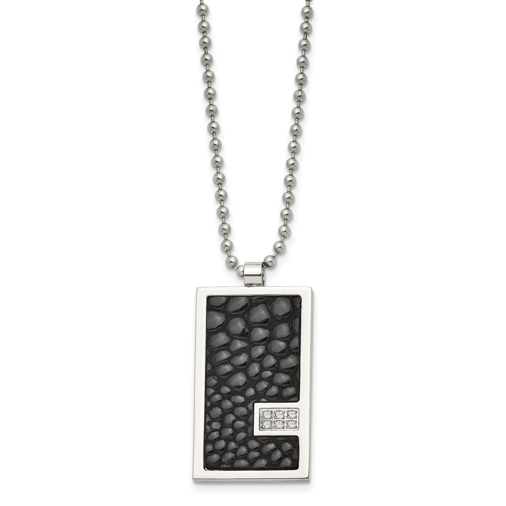 Chisel Stainless Steel Polished Stingray Texture Imitation Leather 1/10 carat Diamond Pednant on a 24 inch Ball Chain Necklace