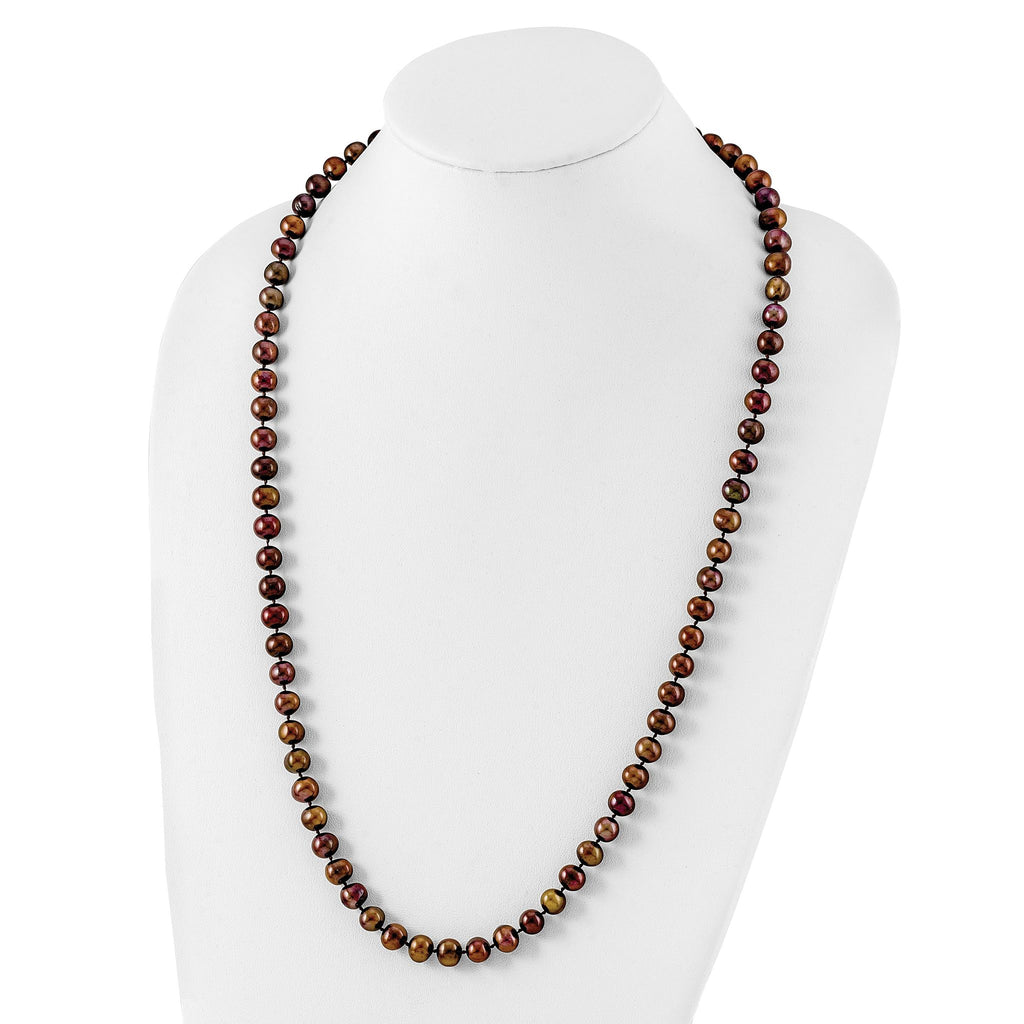 Sterling Silver Rhodium-plated 8-9mm Brown Near-Round Freshwater Cultured Pearl Necklace