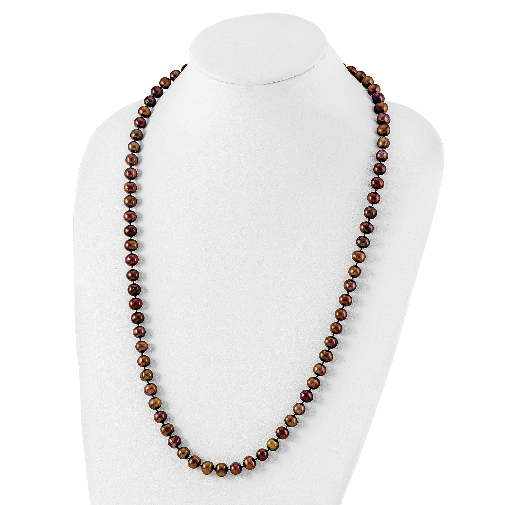 Sterling Silver Rhodium-plated 8-9mm Brown Near-Round Freshwater Cultured Pearl Necklace